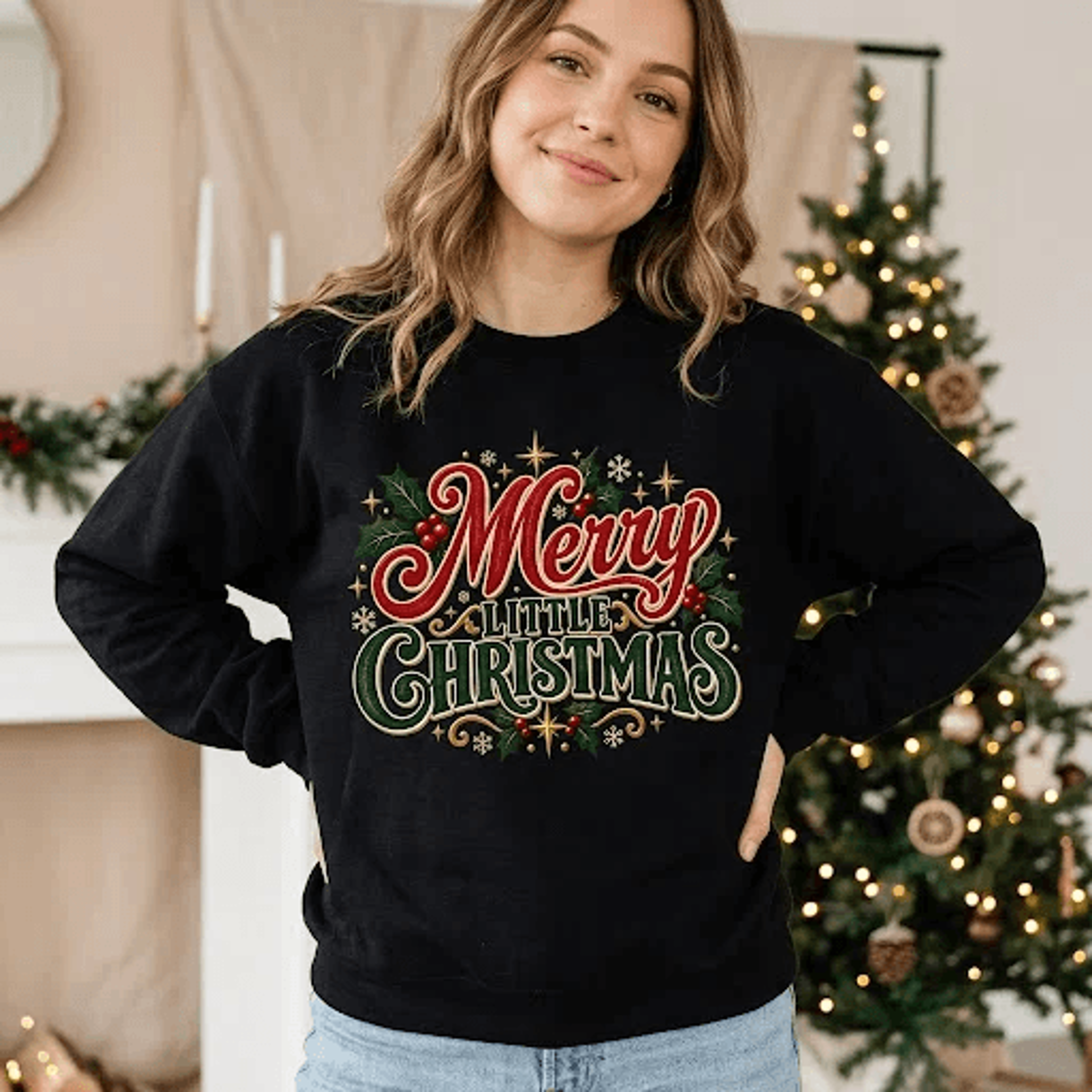 merry little christmas sweatshirt, retro christmas crewneck, vintage holiday sweater, festive xmas gift, cozy winter