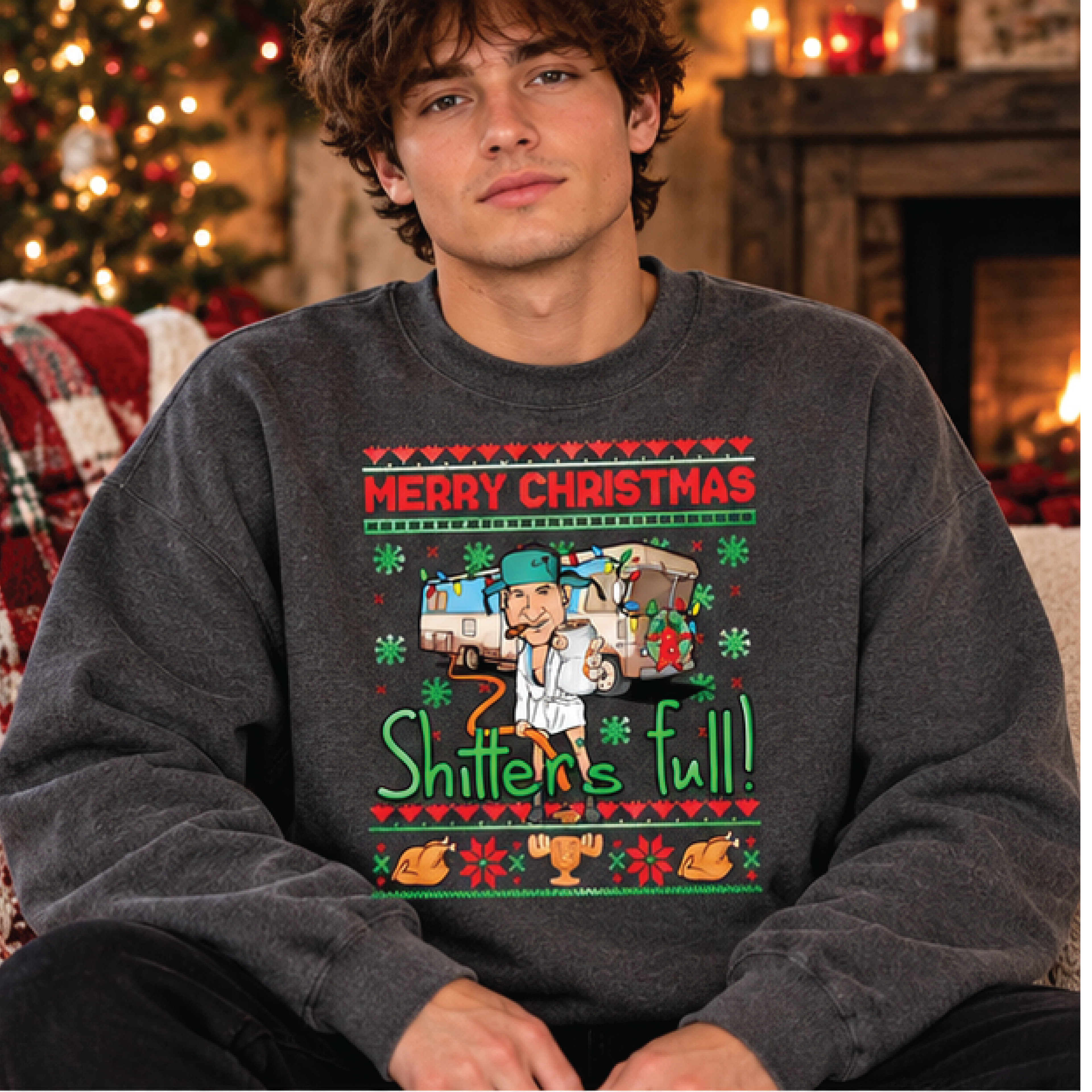 merry christmas shitters full sweatshirt, funny christmas vacation inspired crewneck, retro holiday graphic pullover