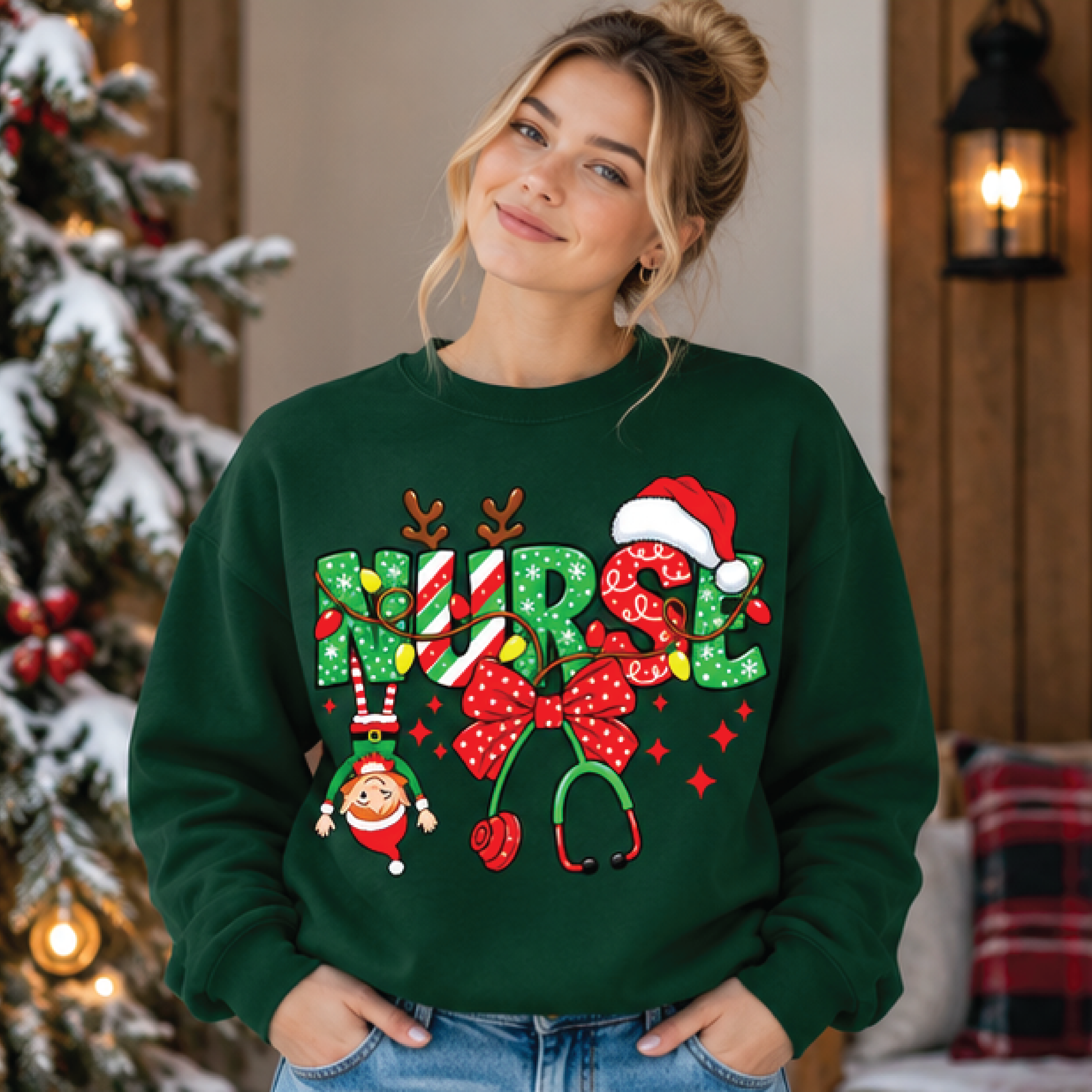 christmas nurse sweatshirt, cute holiday nurse crewneck, festive rn medical graphic pullover, funny christmas nursing