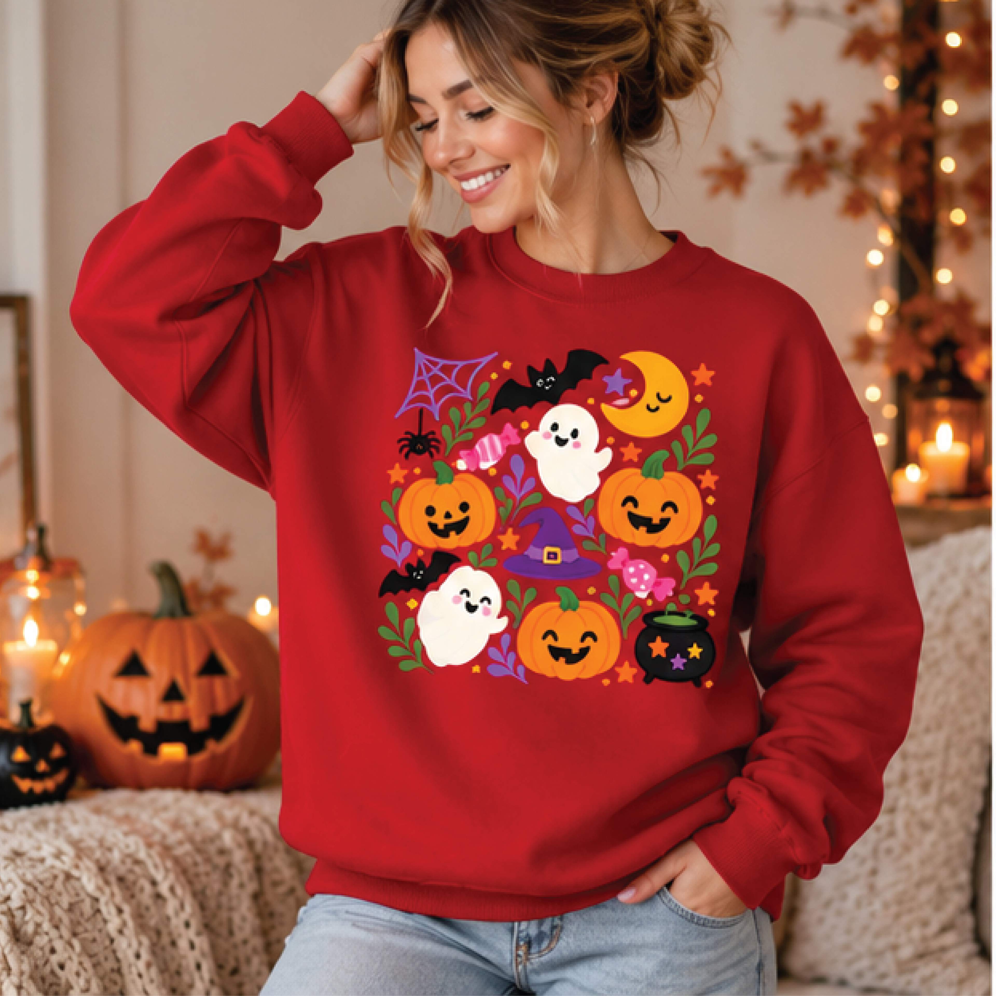 cute halloween sweatshirt, kawaii ghost pumpkin crewneck, spooky season graphic pullover, pastel witchy fall outfit gift