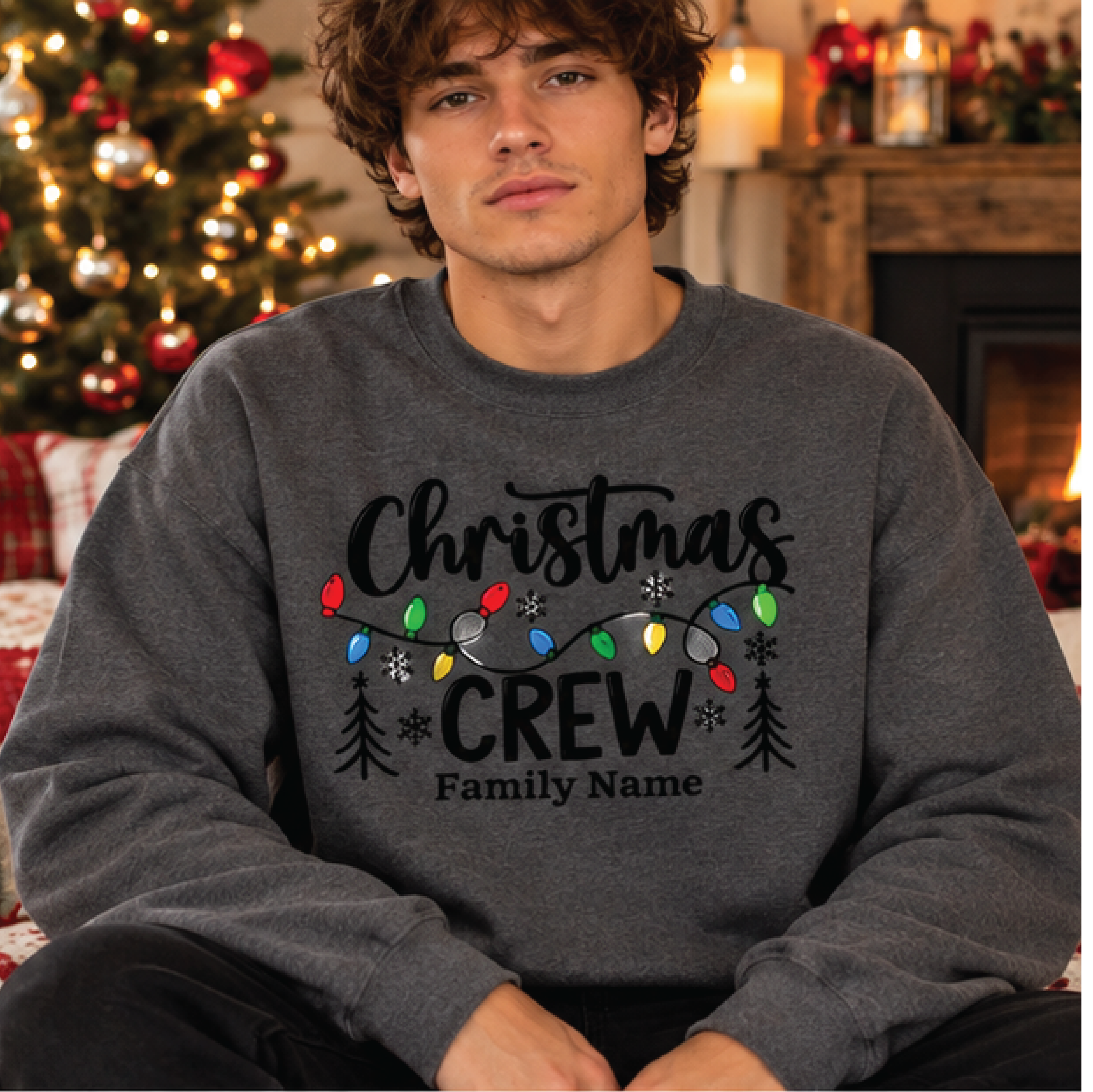 personalized christmas crew sweatshirt, custom family name christmas sweater, matching family holiday crewneck, xmas