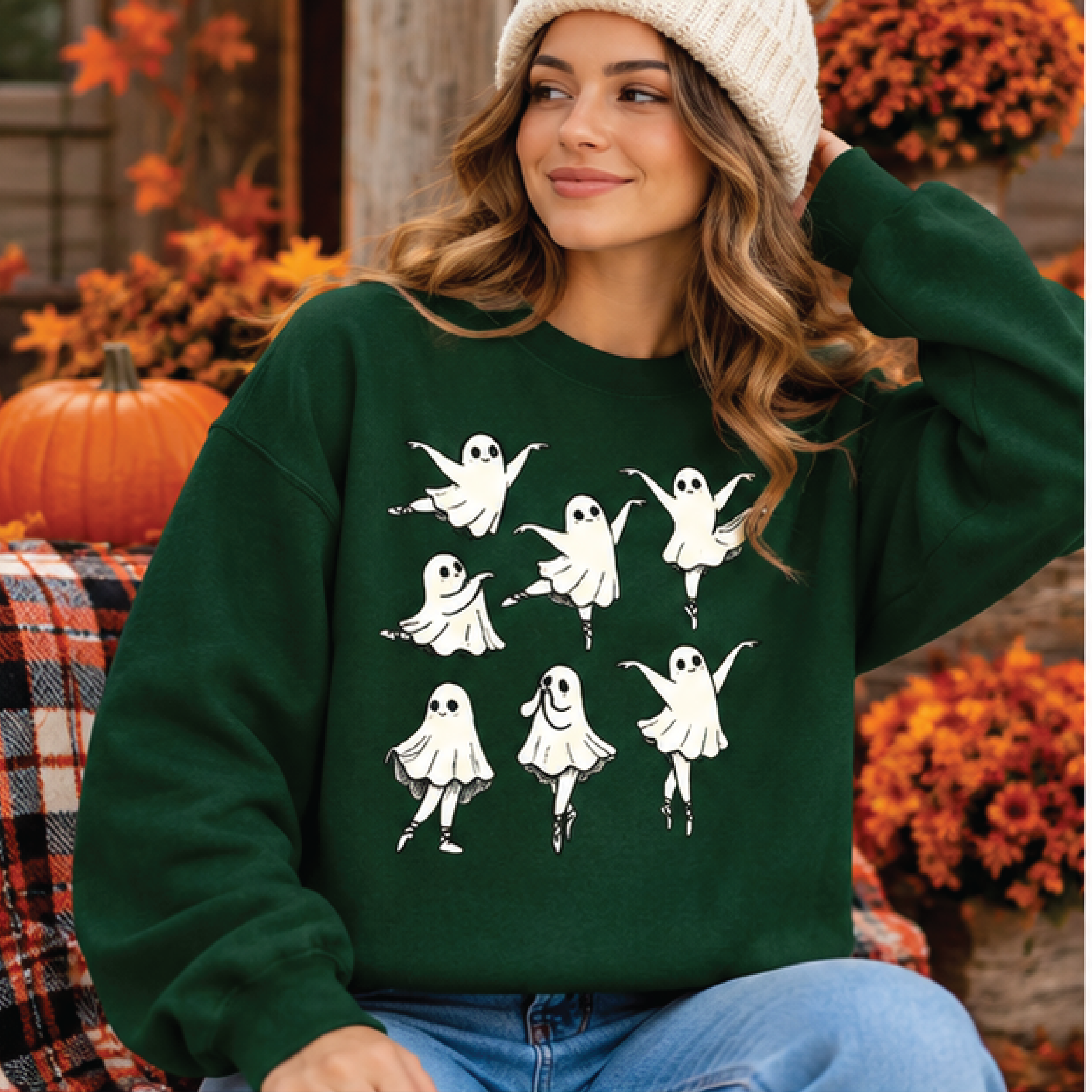 dancing ghosts halloween sweatshirt, cute ballerina ghost crewneck, funny spooky season pullover, ballet lover halloween