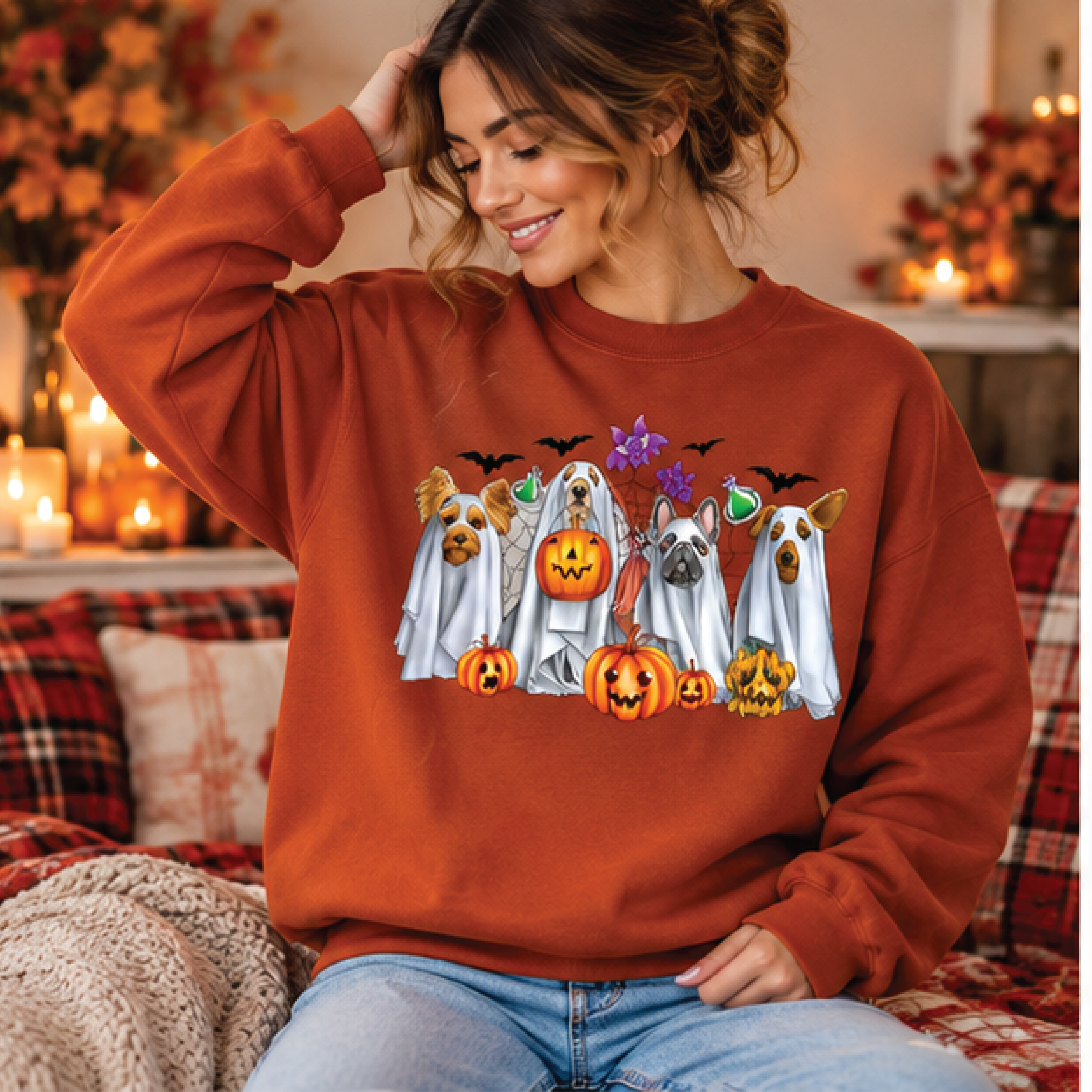 halloween ghost dogs sweatshirt, cute spooky puppy crewneck, funny dog lover halloween shirt, ghost costume pet pullover