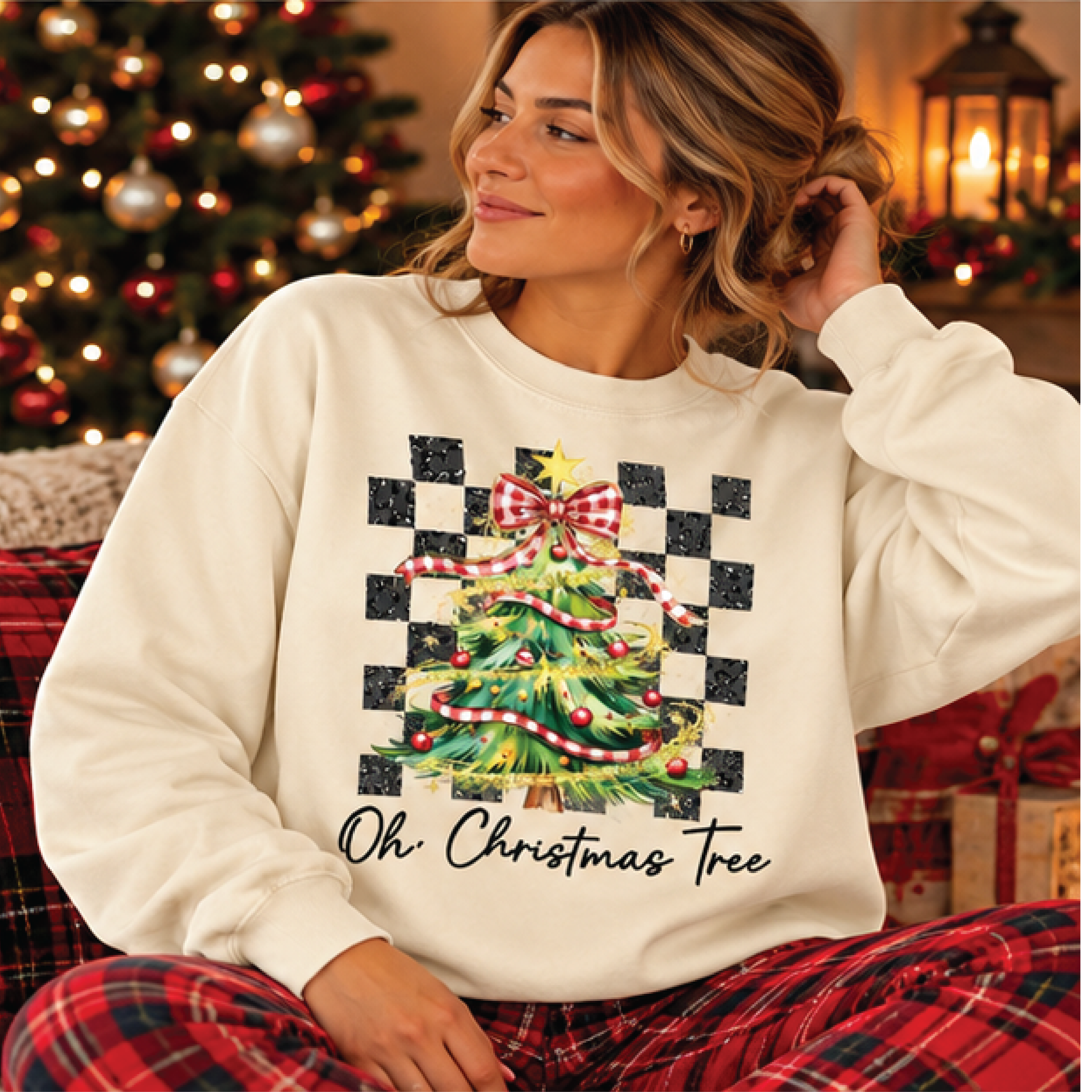 oh christmas tree sweatshirt, vintage christmas tree crewneck, festive holiday sweater, coquette bow xmas shirt