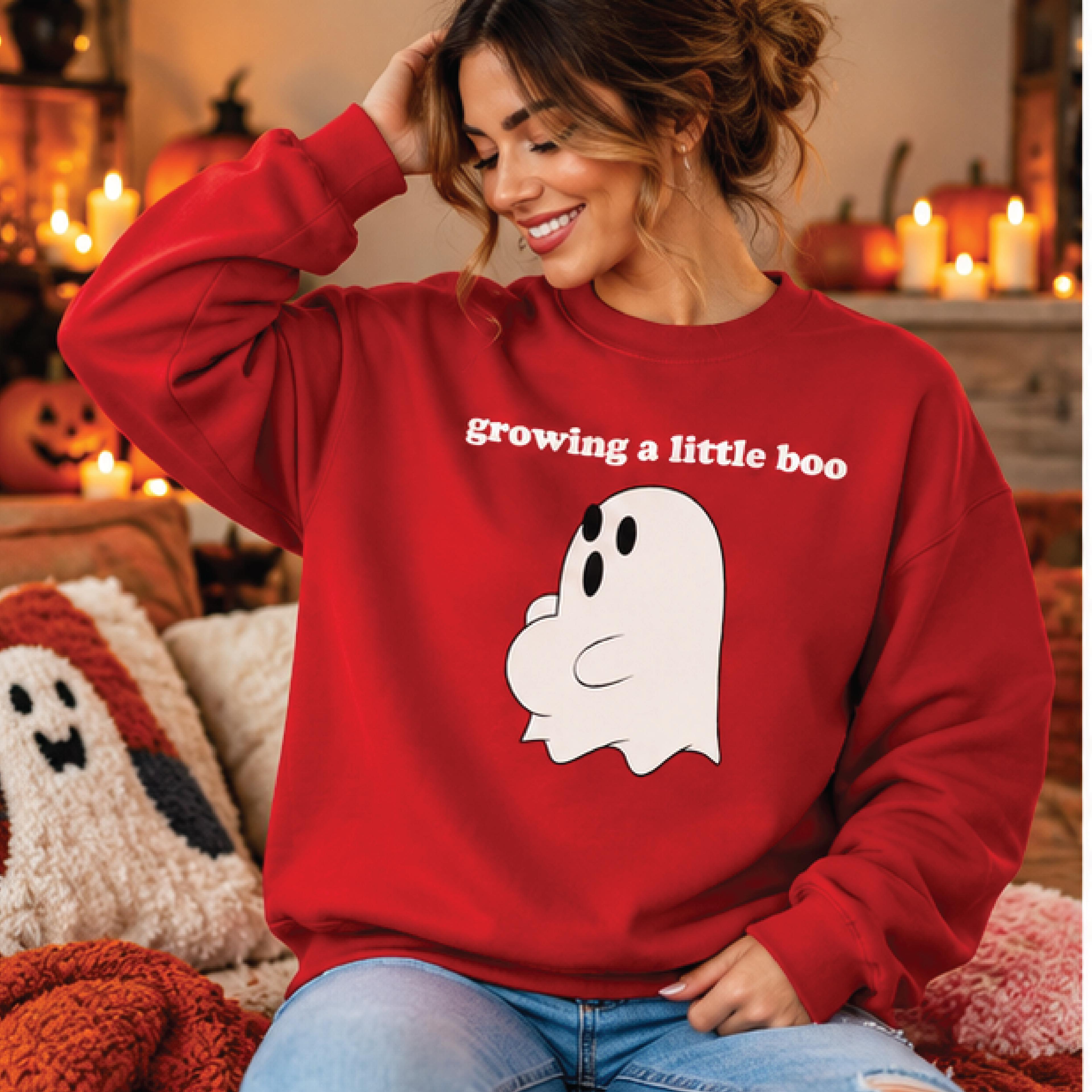 growing a little boo sweatshirt, pregnancy announcement halloween crewneck, cute ghost maternity sweater, spooky baby