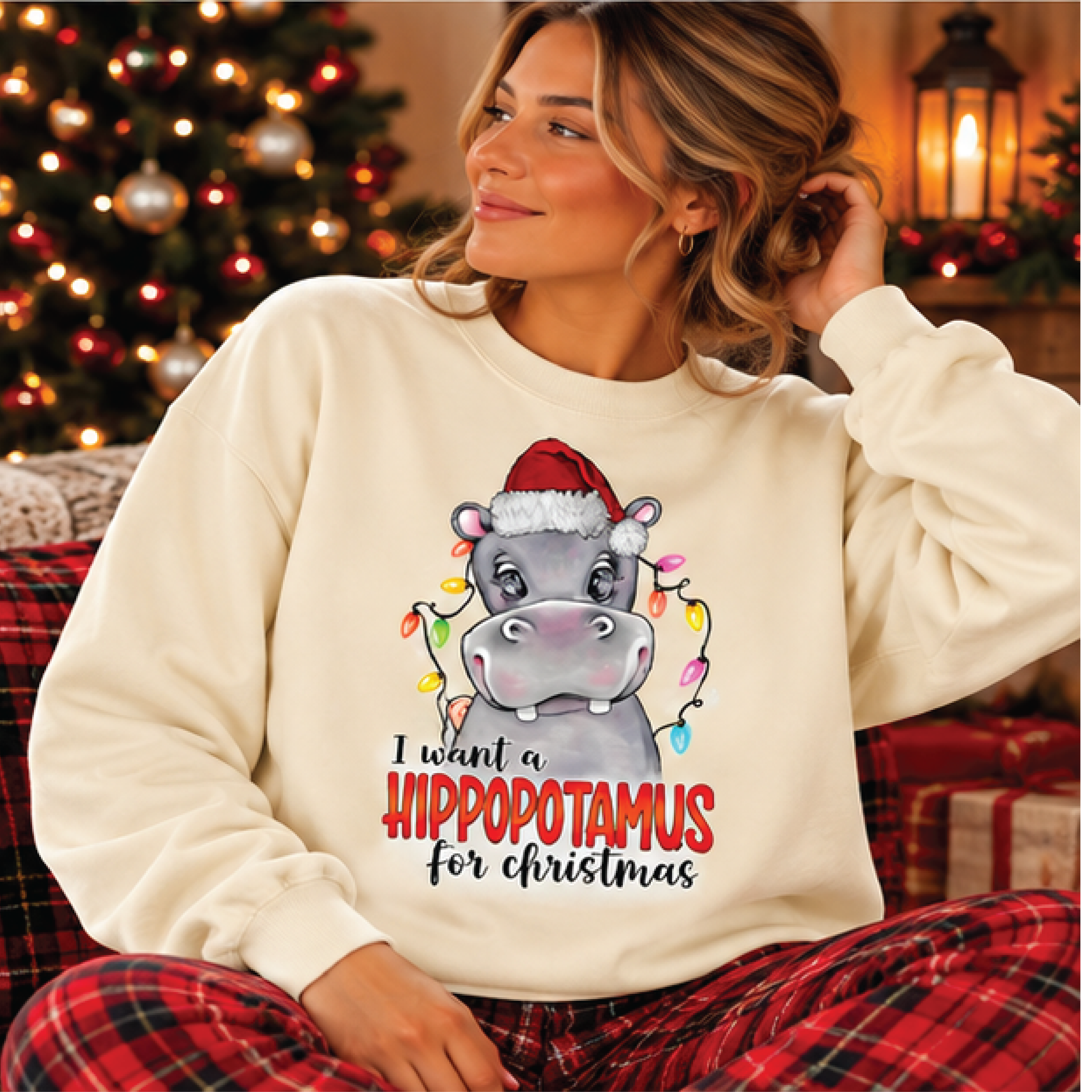 i want a hippopotamus for christmas sweatshirt, cute hippo santa hat crewneck, funny christmas sweater, holiday gift