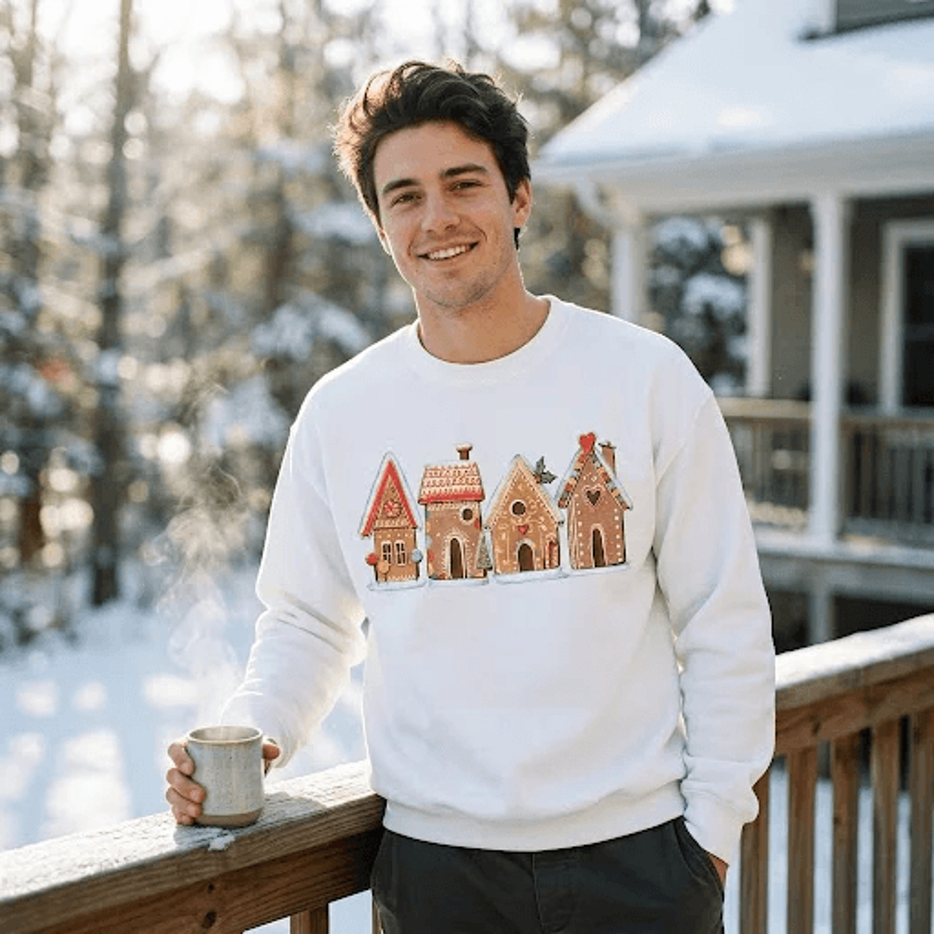 christmas gingerbread house sweatshirt, cute holiday village crewneck, cozy christmas sweater, festive winter gift