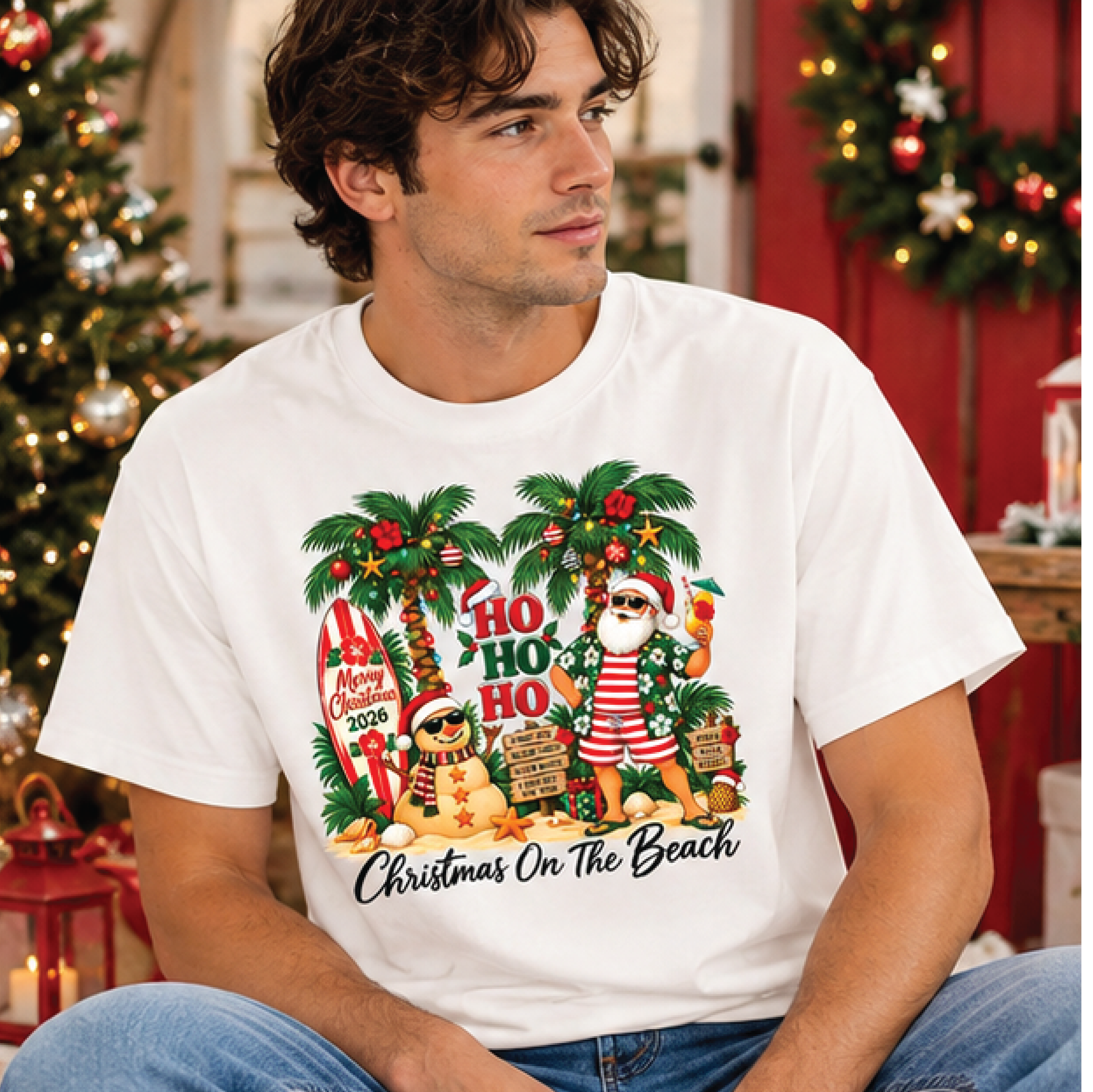 christmas on the beach t-shirt, tropical santa claus shirt, funny ho ho ho christmas tee, beach holiday vacation gift