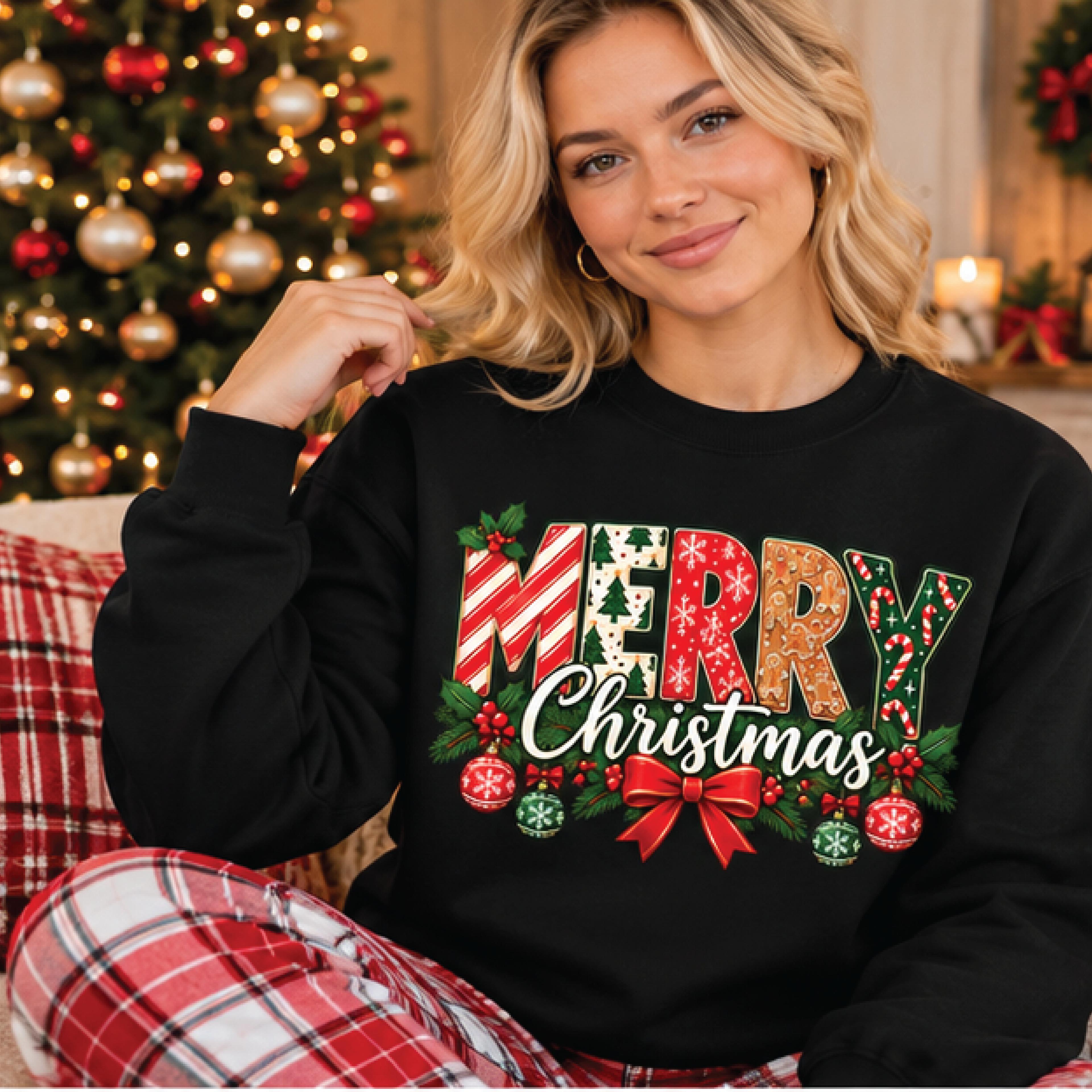 merry christmas sweatshirt, retro christmas candy cane crewneck, festive holiday bow sweater, cute xmas gift