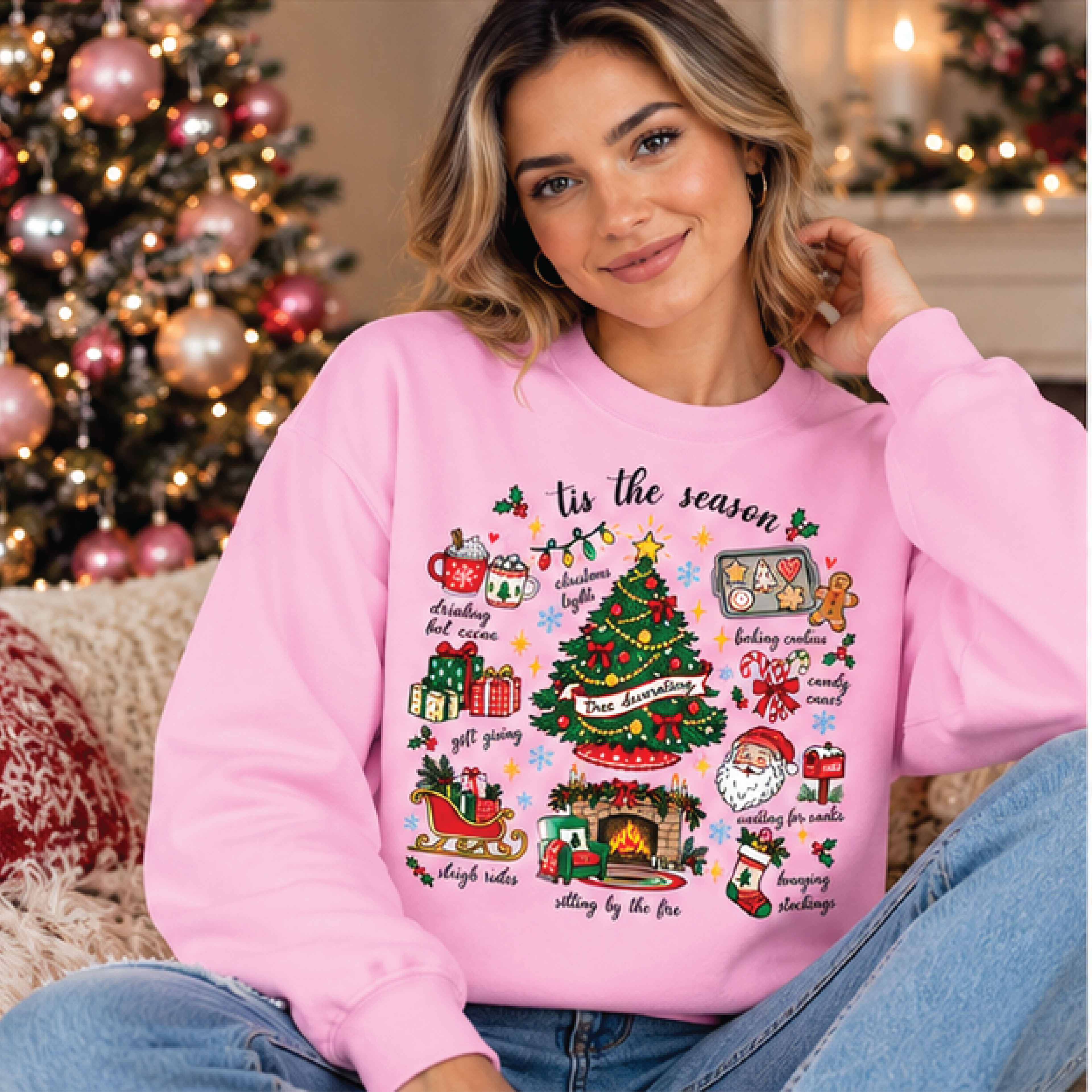 tis the season christmas sweatshirt, cozy holiday traditions crewneck, festive christmas tree sweater, xmas gift