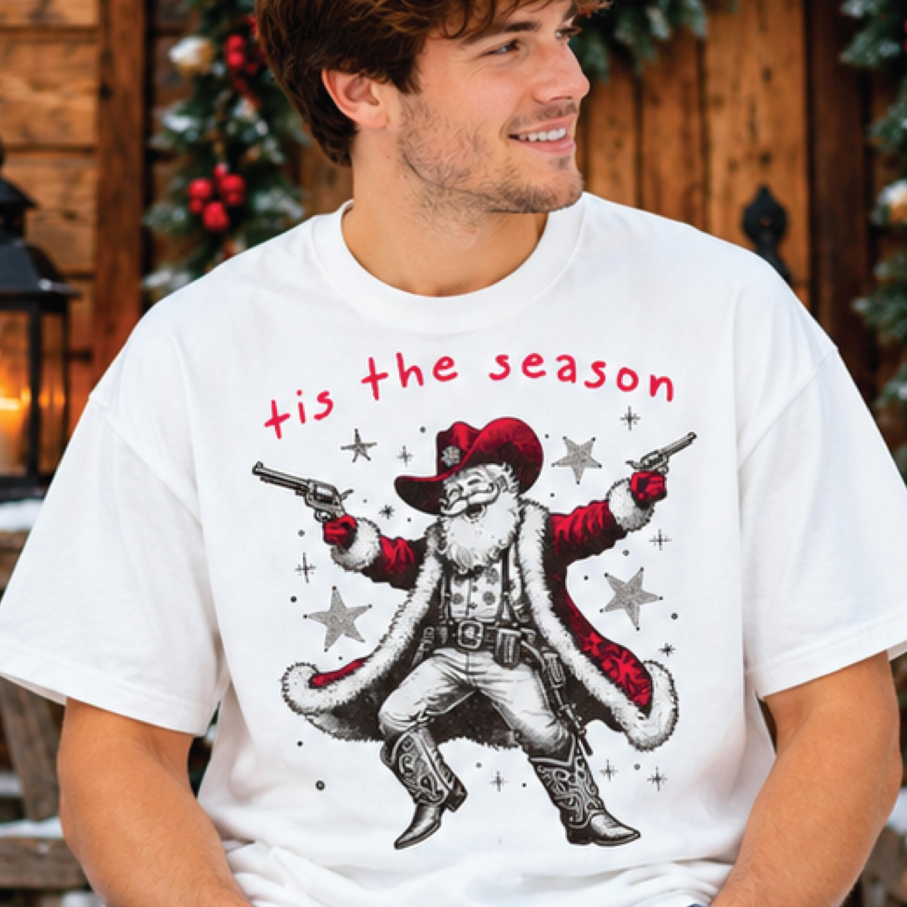 tis the season cowboy santa shirt, funny western christmas tee, vintage santa claus graphic t-shirt, country holiday