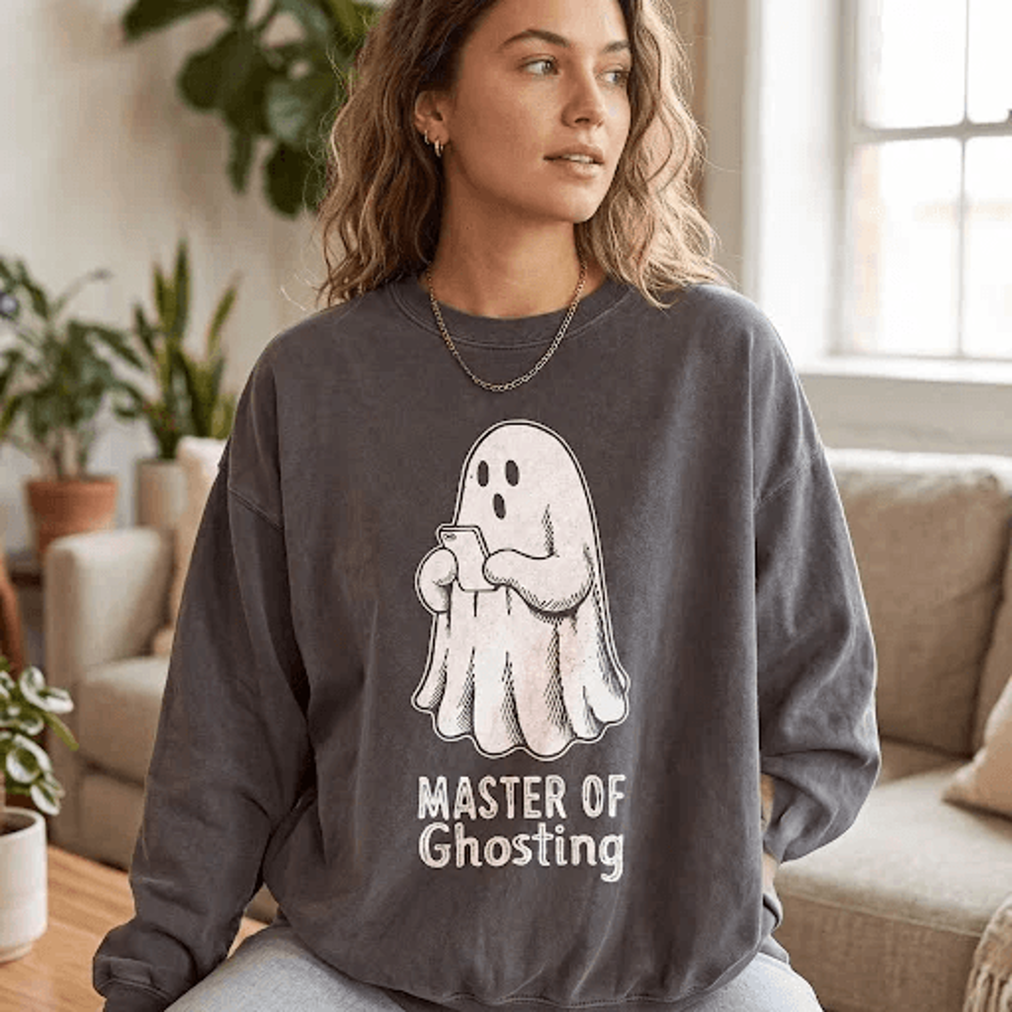 master of ghosting sweatshirt, funny ghost halloween crewneck, sarcastic spooky season sweater, cute ghost graphic gift