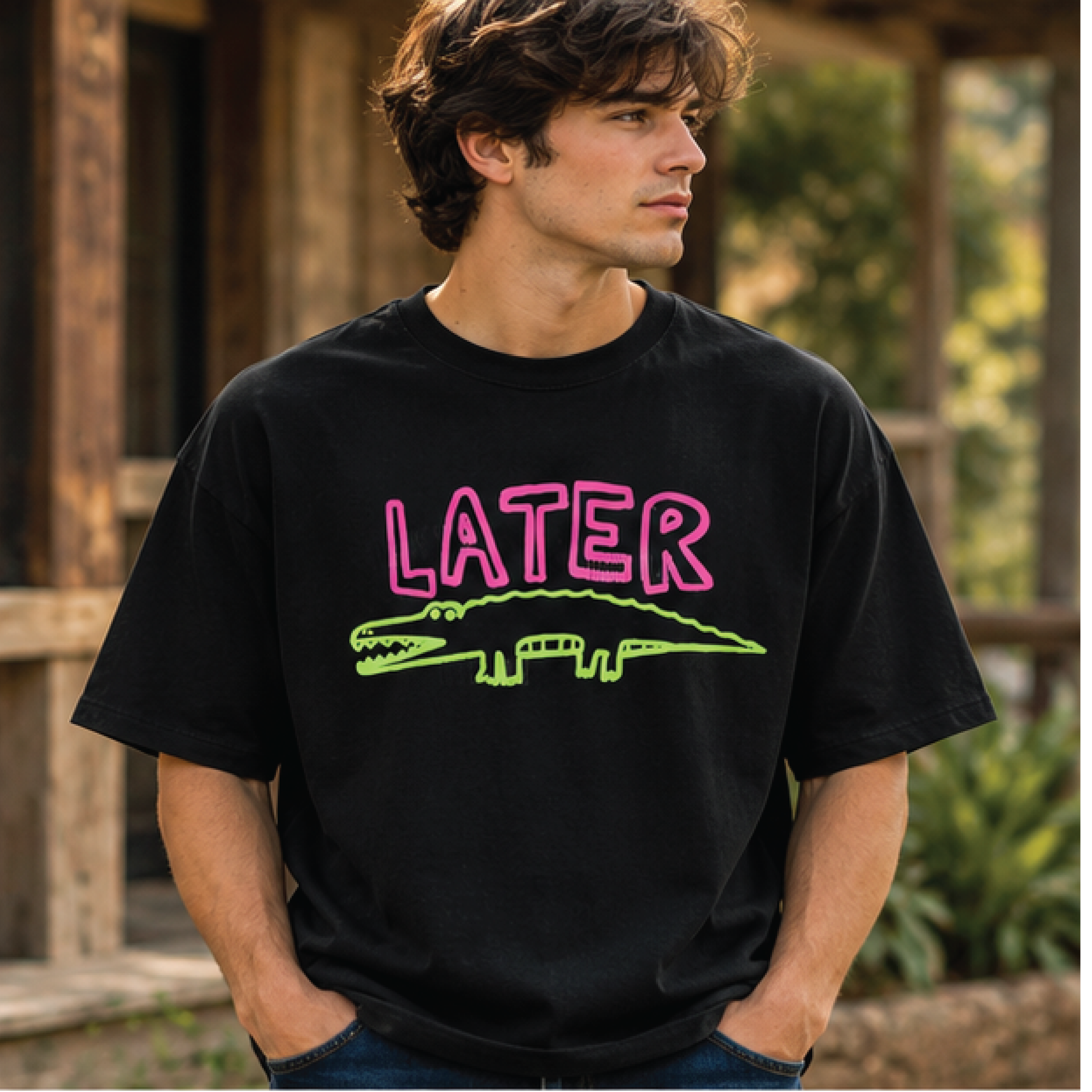 later alligator t shirt, funny crocodile graphic tee, retro neon pink green animal shirt, cute reptile lover gift, unise
