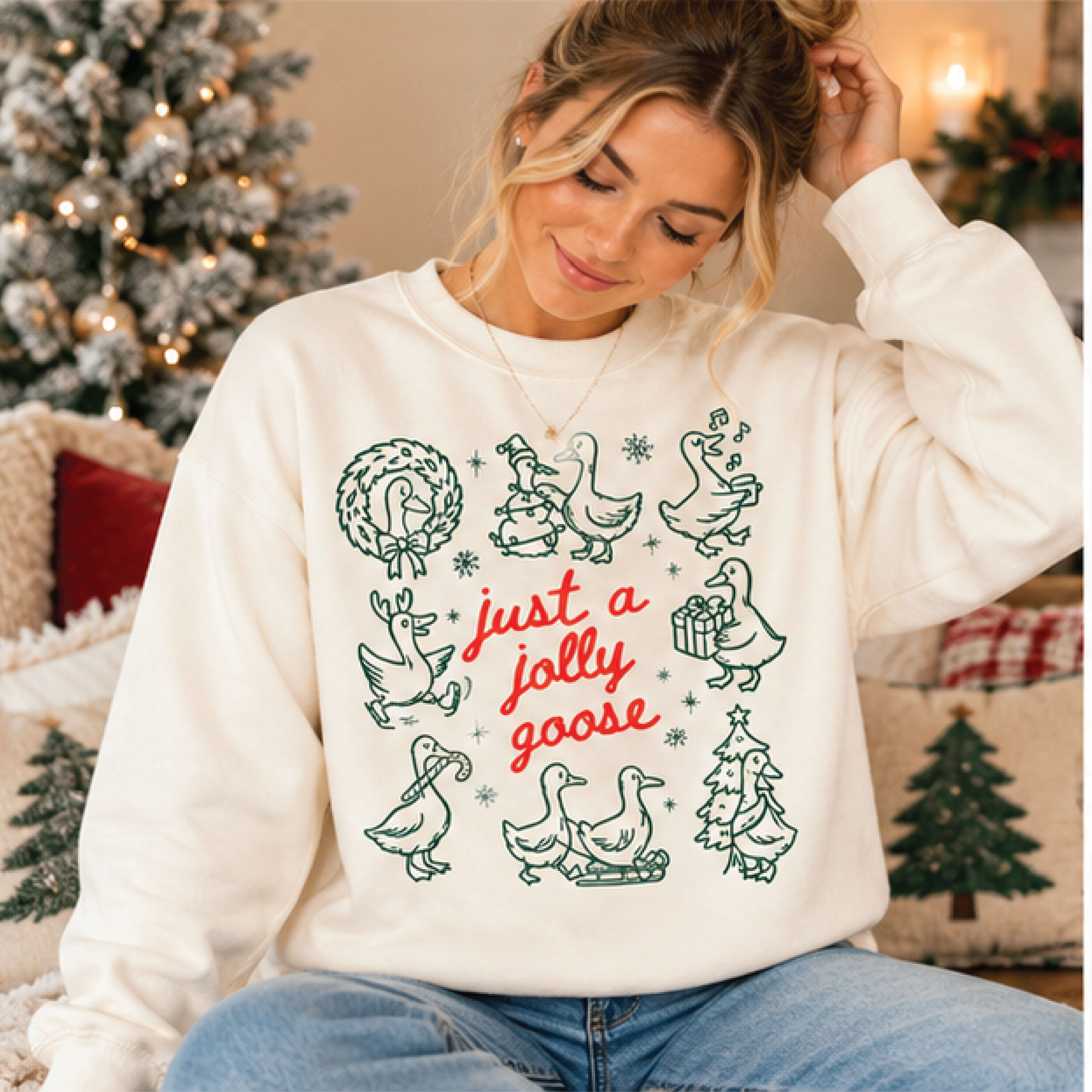 just a jolly goose christmas sweatshirt, funny holiday goose crewneck, retro festive winter sweater, christmas