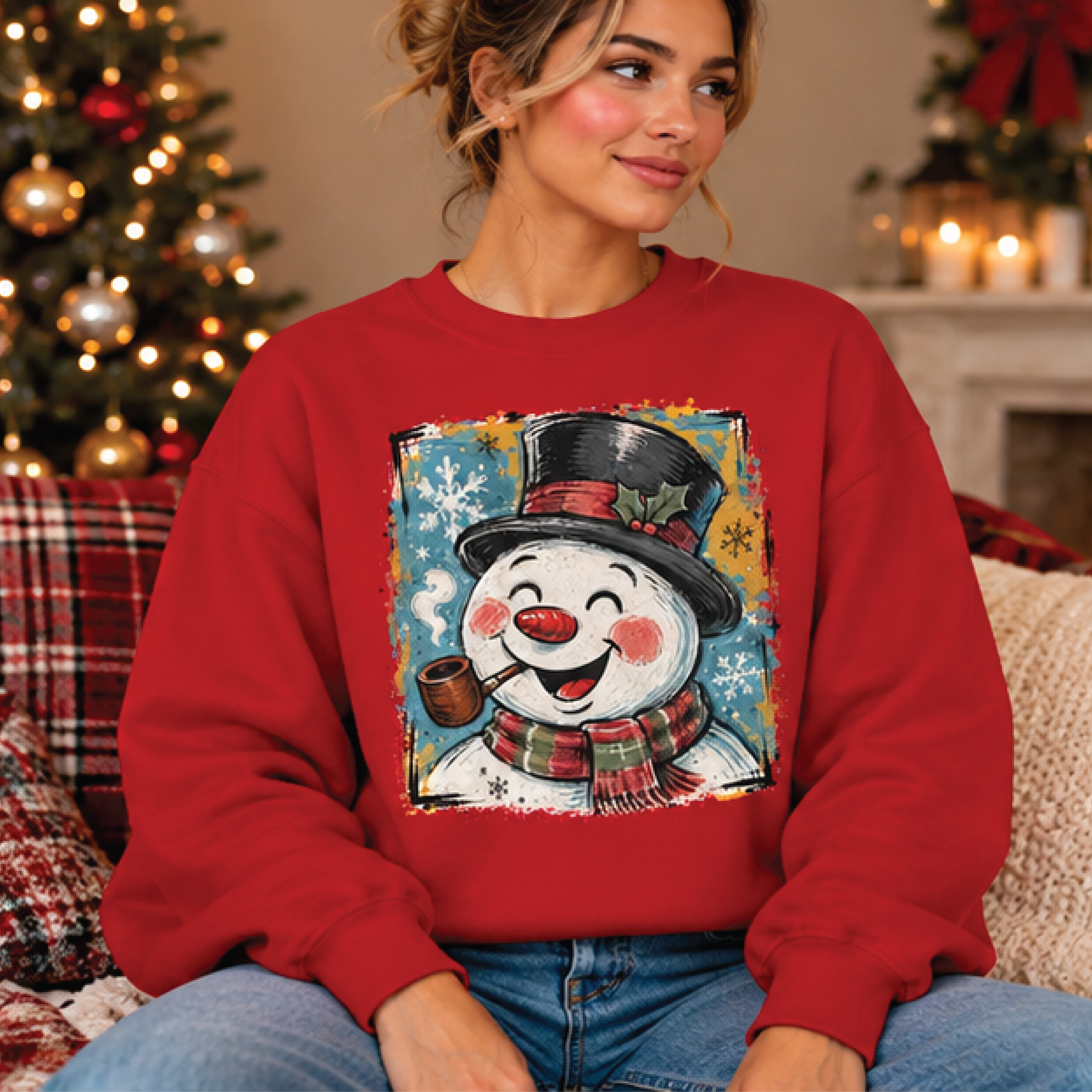 vintage snowman christmas sweatshirt, retro smiling snowman graphic crewneck, cozy holiday winter sweater, festive xmas