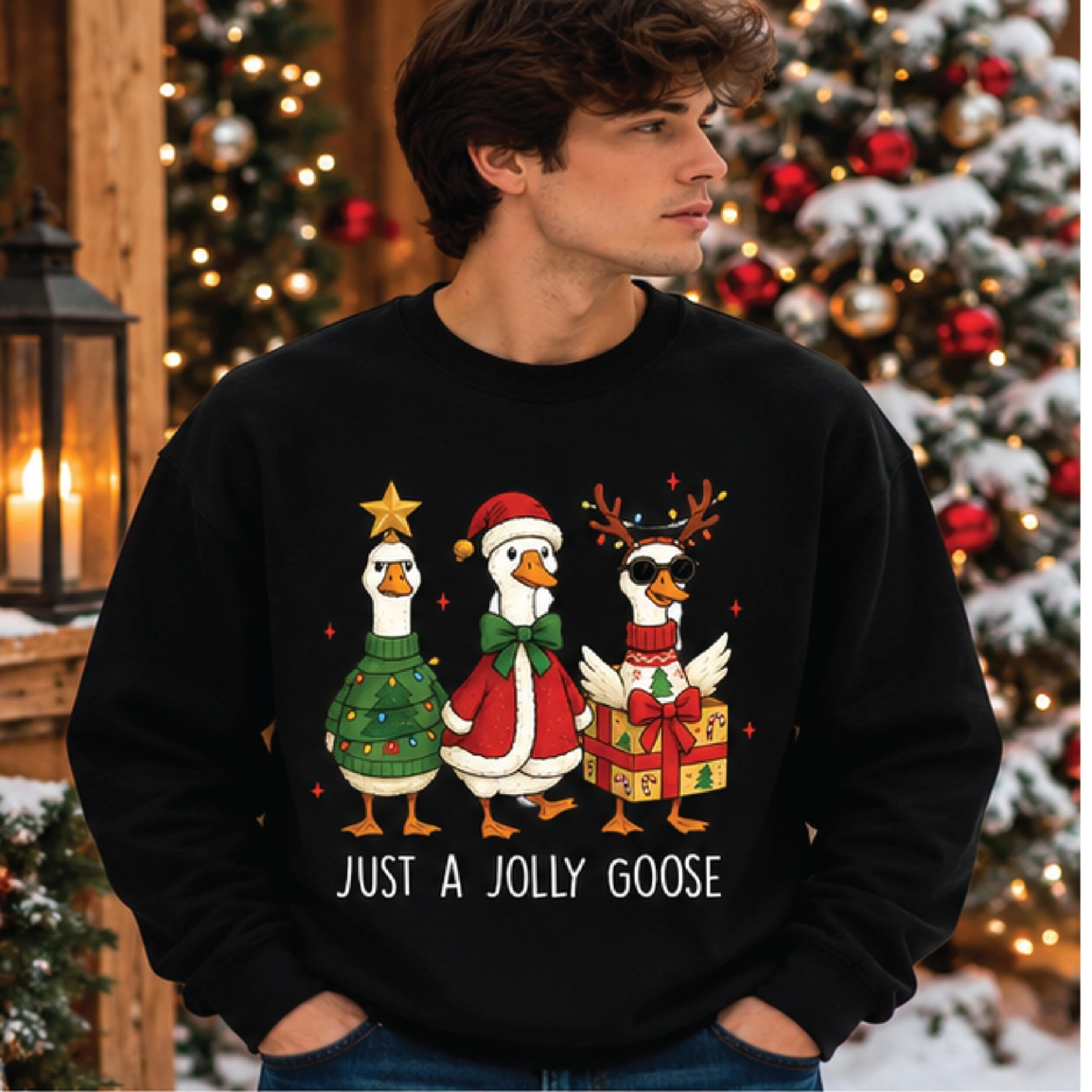 just a jolly goose christmas sweatshirt, funny goose holiday crewneck, cute festive winter sweater, christmas gift
