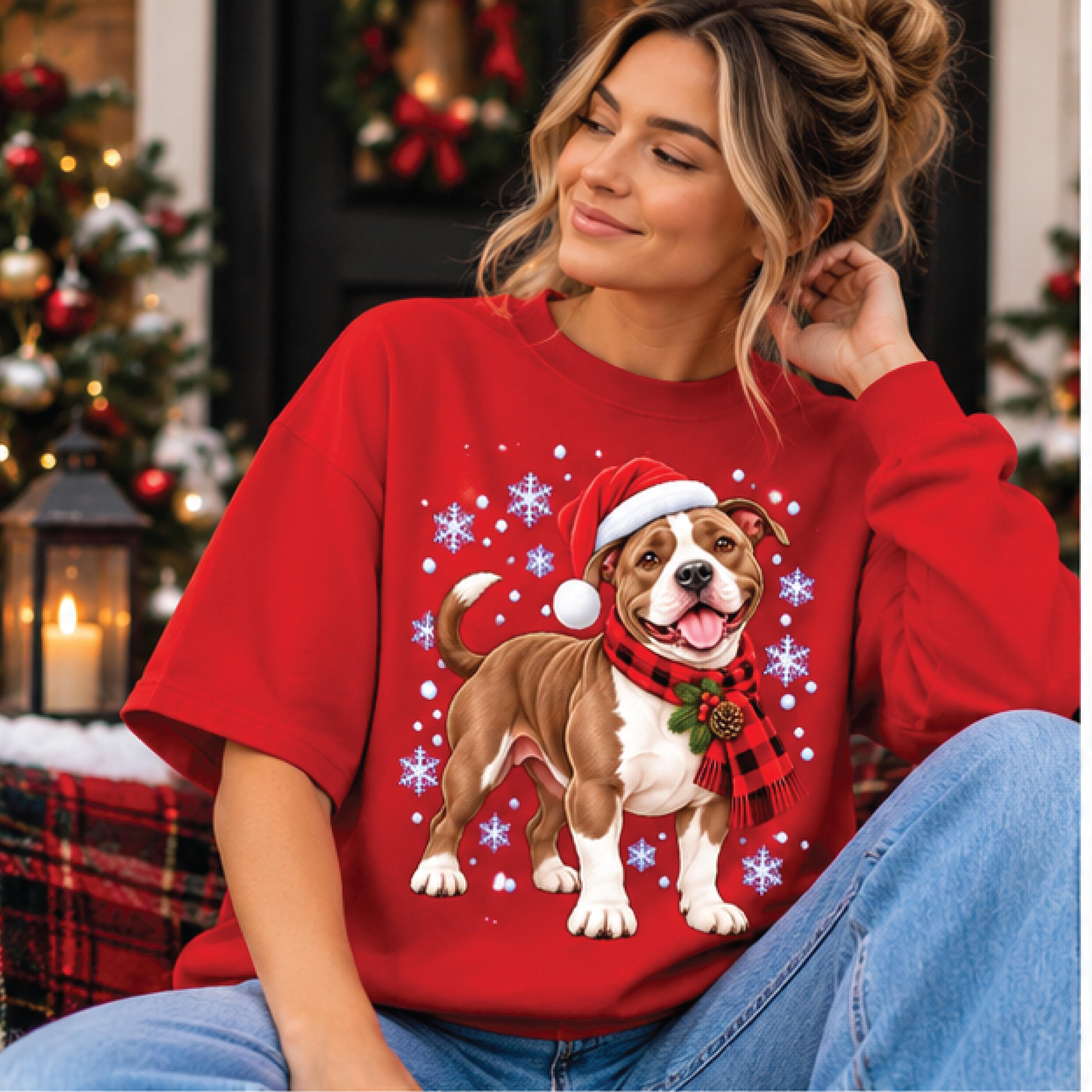christmas pitbull sweatshirt, cute santa dog holiday crewneck, festive pit bull sweater, christmas gift for dog lovers