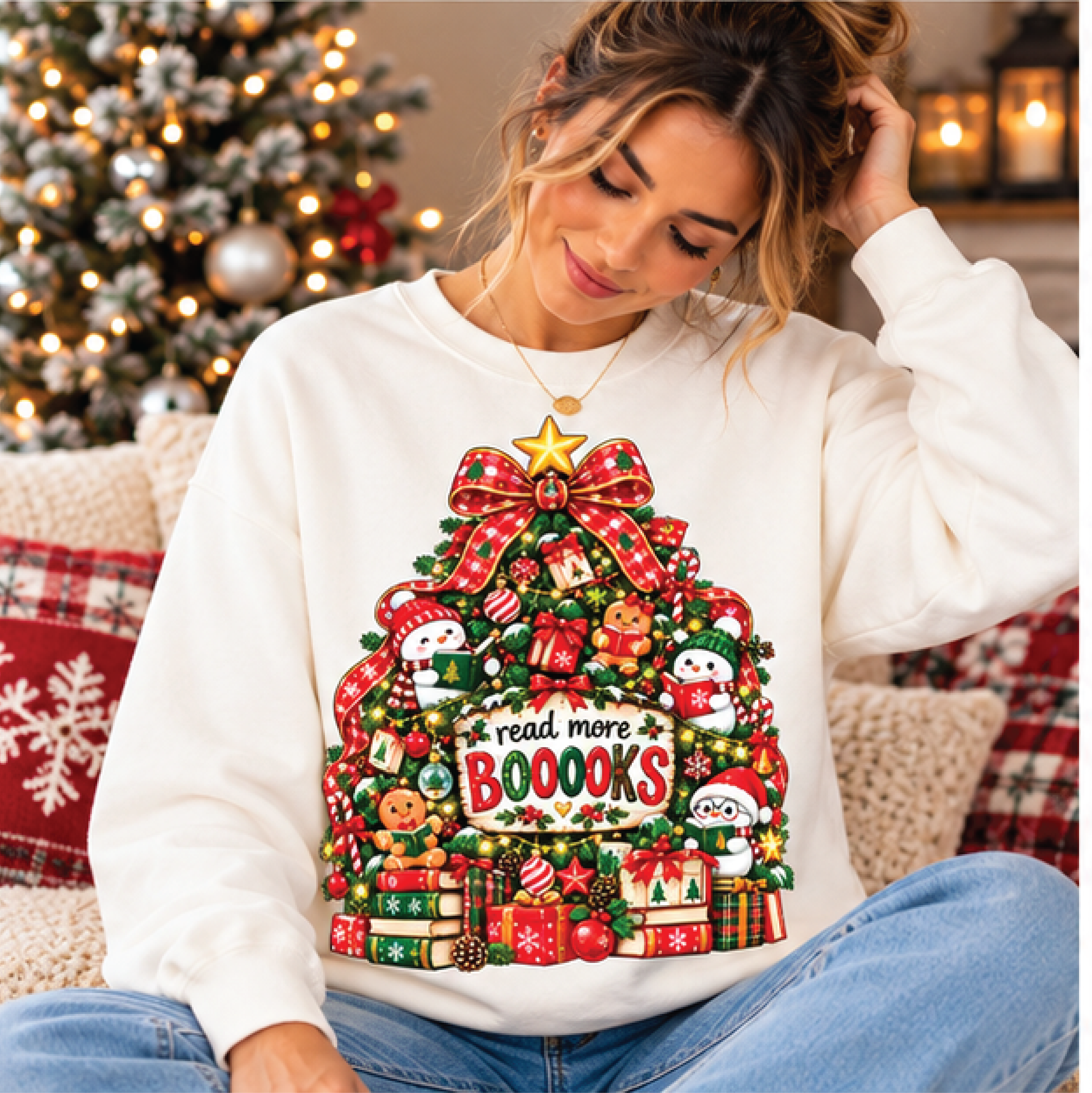 read more books christmas sweatshirt, cute book lover holiday crewneck, festive reading gift, cozy christmas sweatshirt