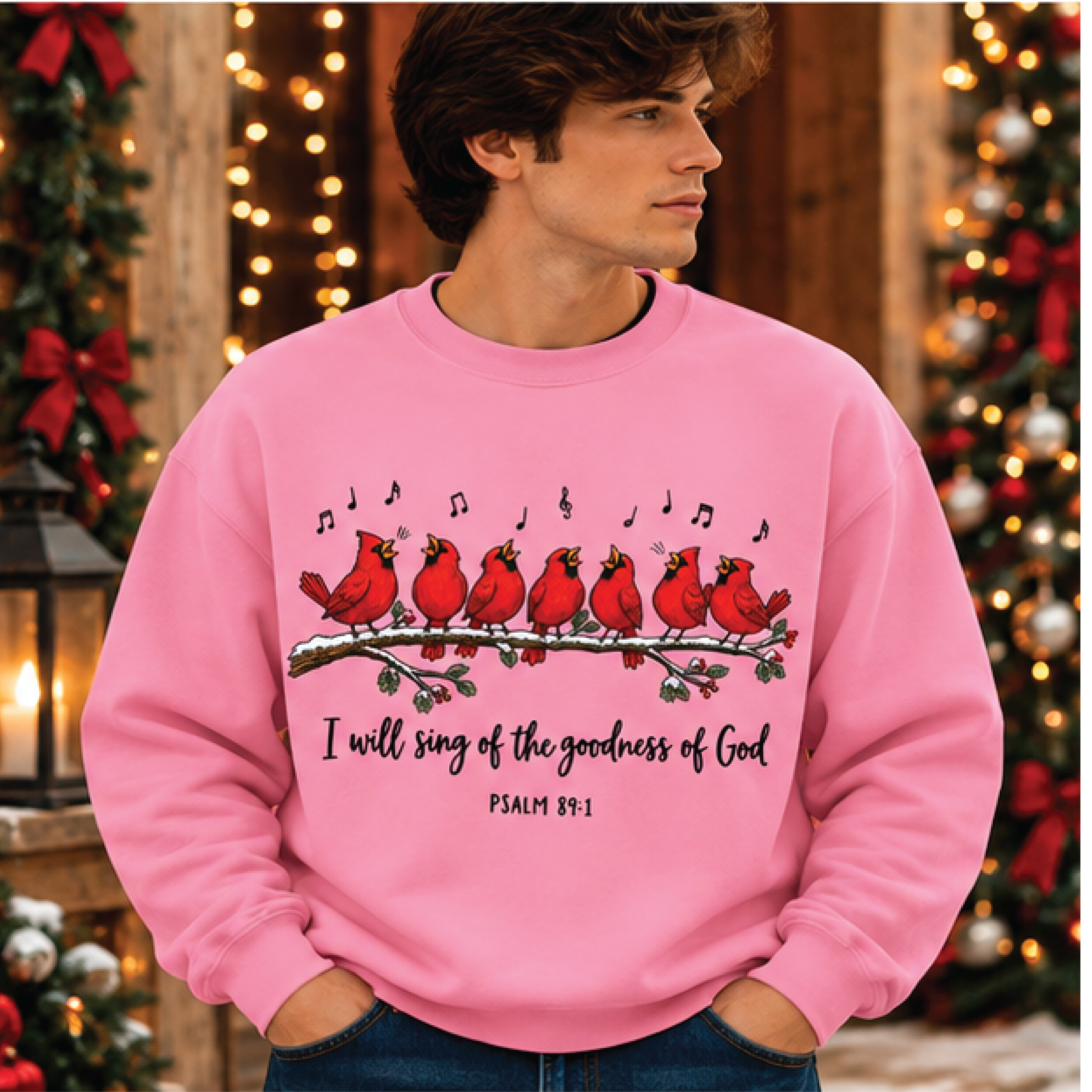 psalm 89'1 christian sweatshirt, i will sing of the goodness of god crewneck, red cardinal bird faith sweater, religious