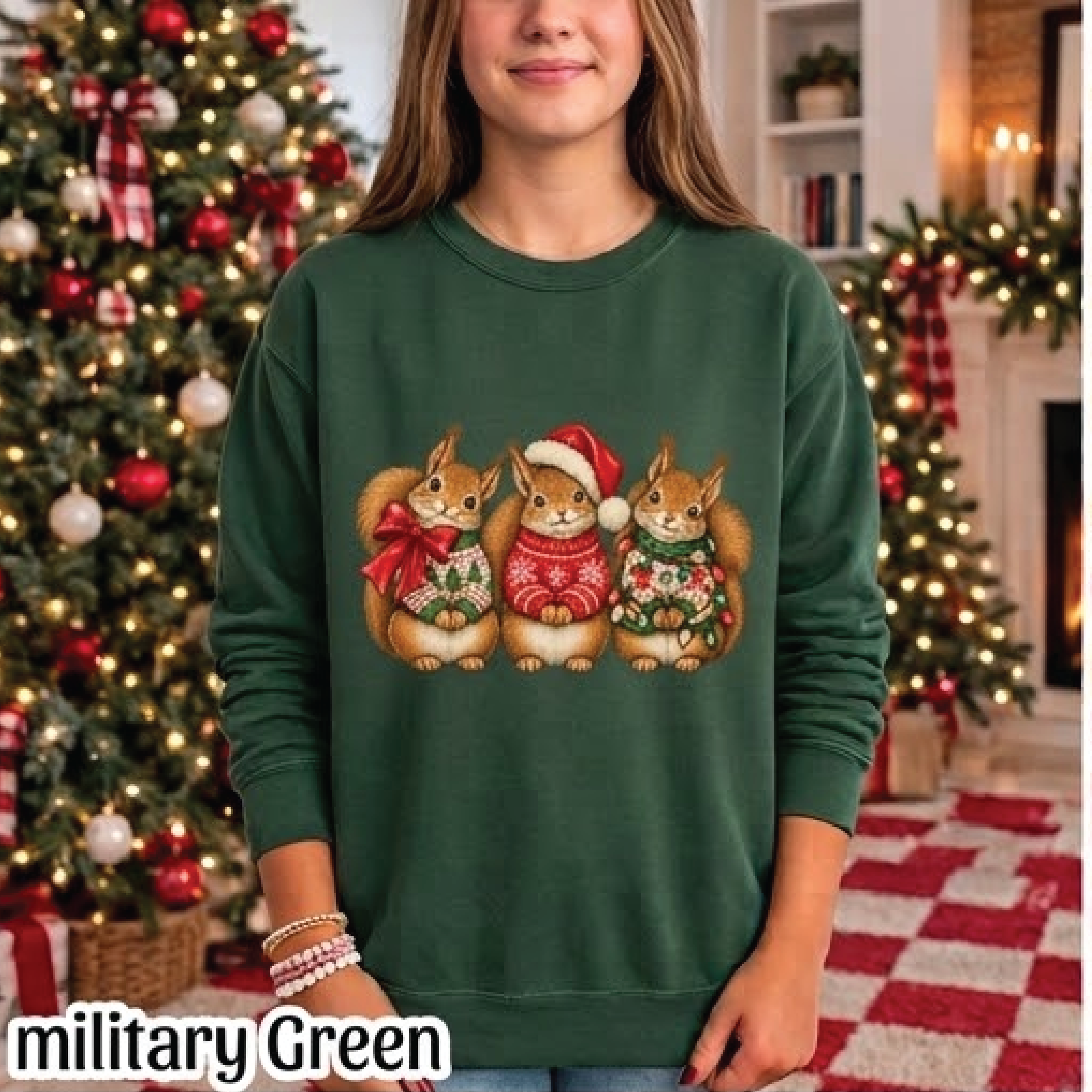 christmas squirrels sweatshirt cute festive animal holiday crewneck vintage christmas sweater