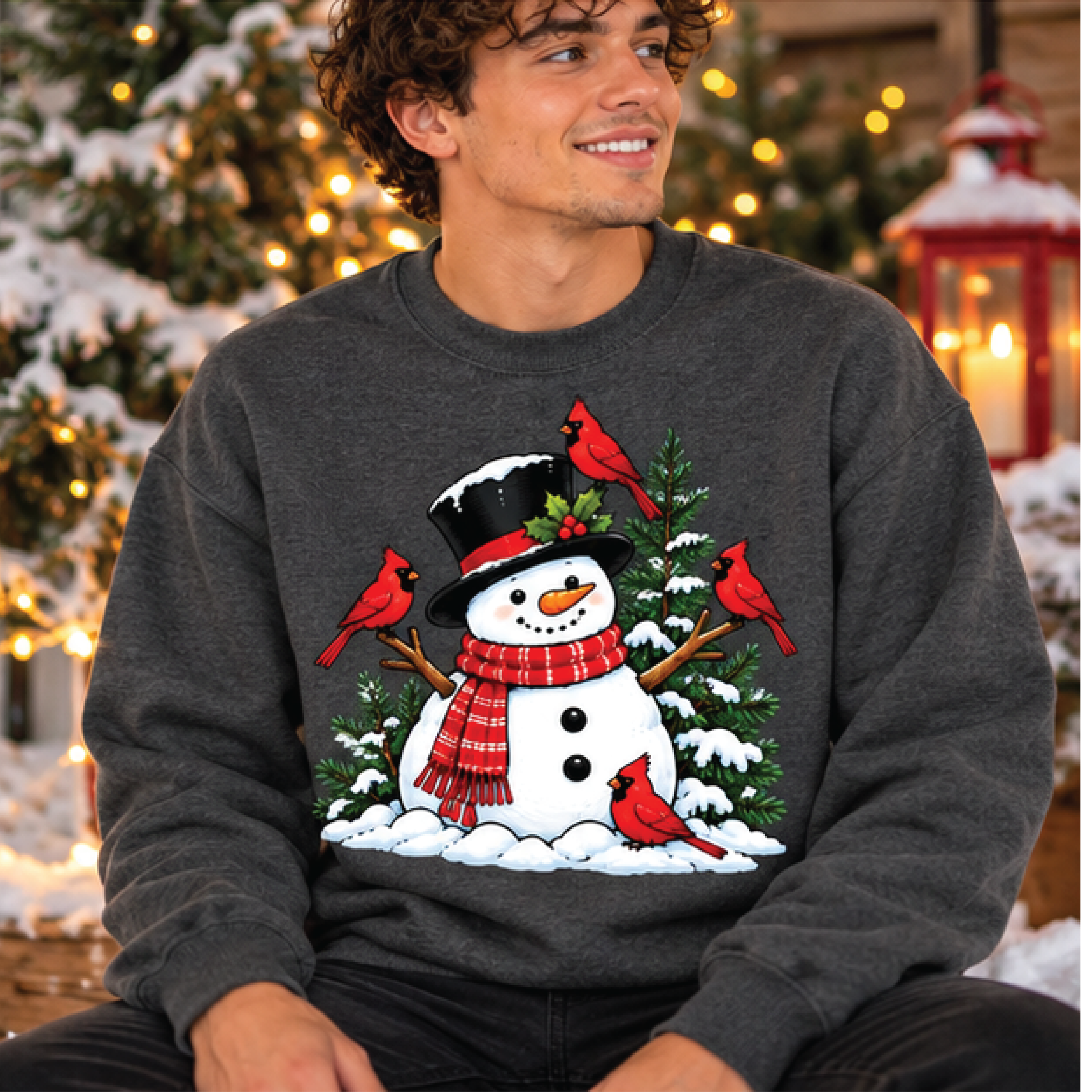 snowman cardinal christmas sweatshirt, cute winter snowman crewneck, red bird holiday sweater, cozy christmas gift