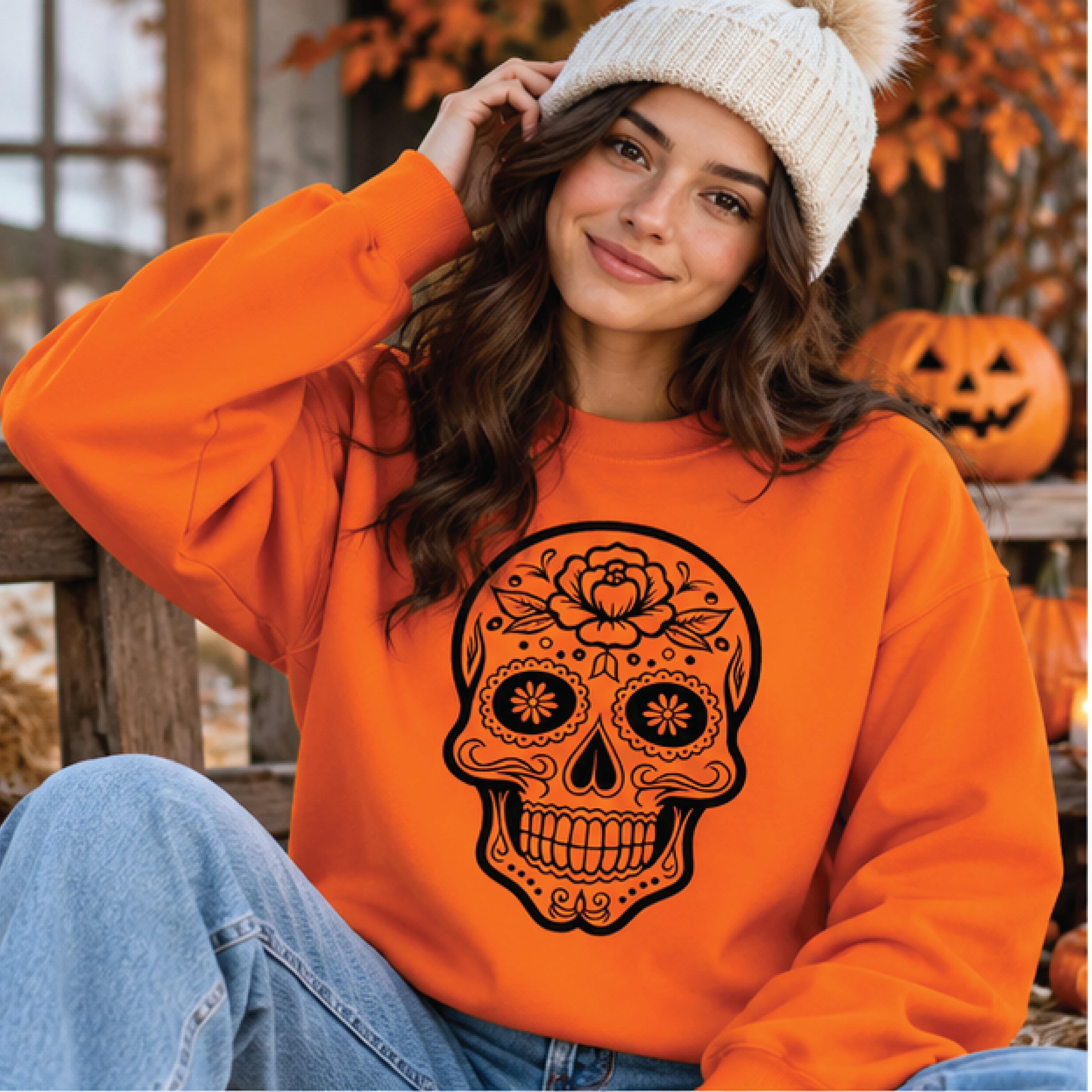 halloween sugar skull sweatshirt, day of the dead skull crewneck, gothic floral skeleton sweater, spooky halloween gift