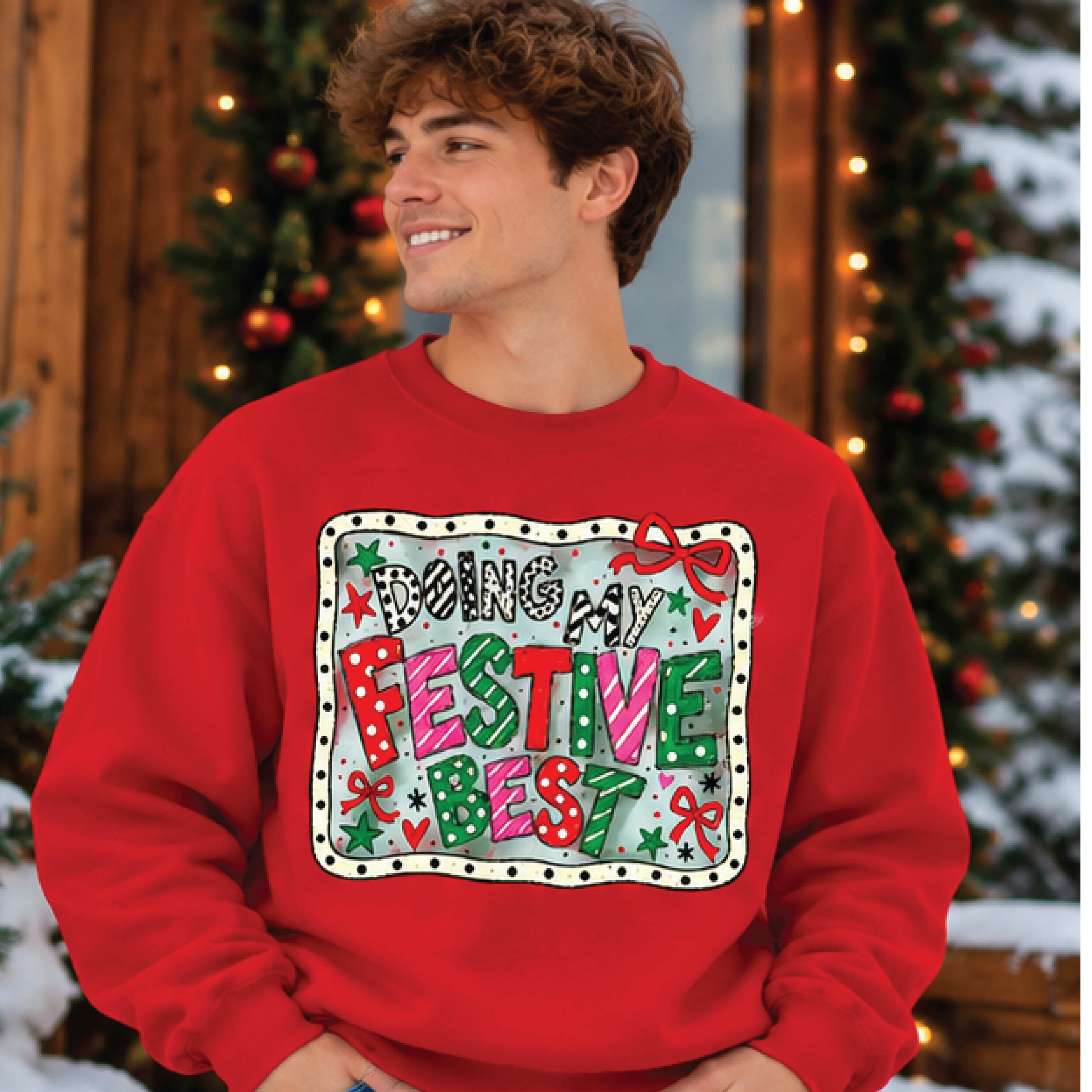 doing my festive best christmas sweatshirt, cute holiday crewneck, colorful retro christmas sweater, festive gift