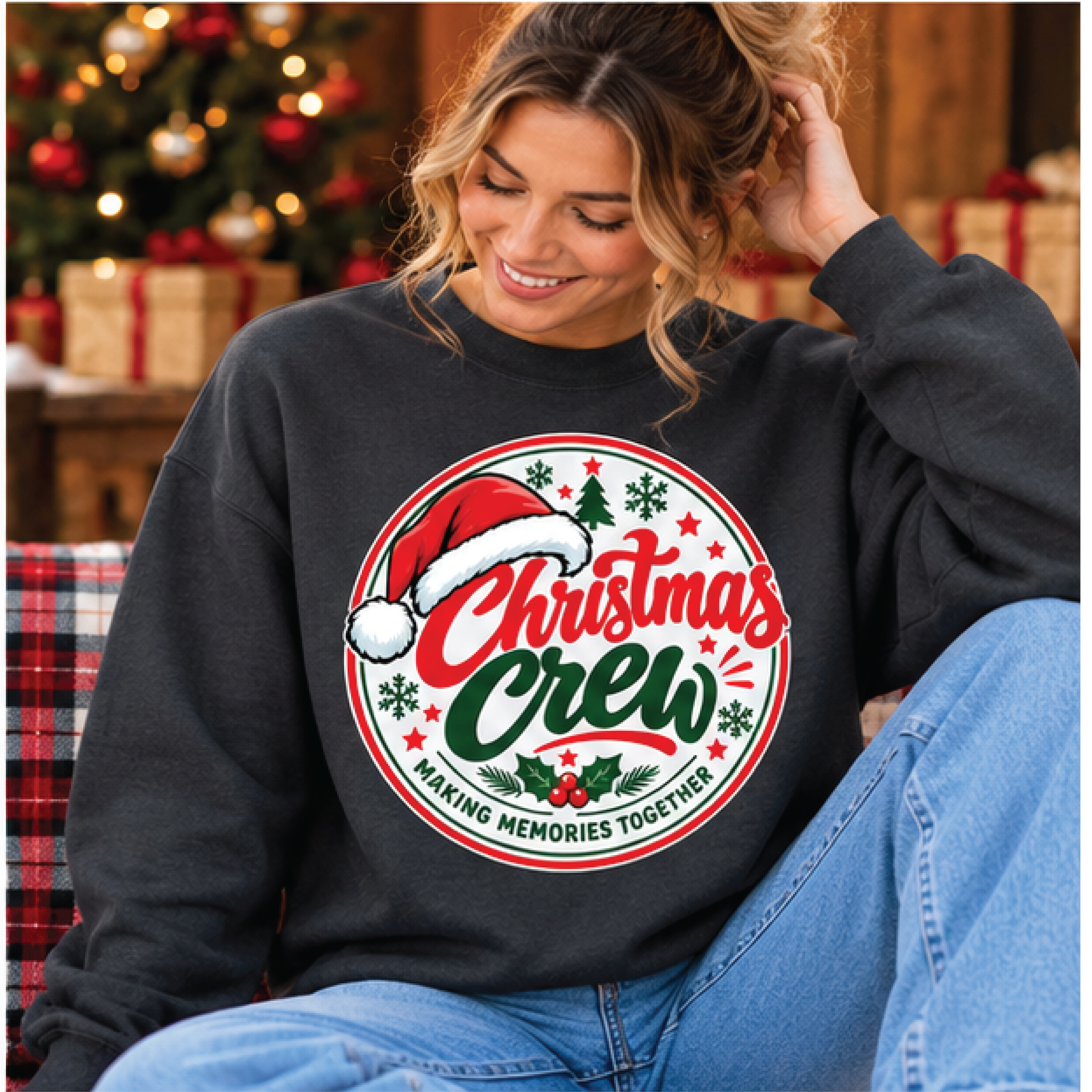 christmas crew sweatshirt, making memories together holiday sweater, santa hat christmas crewneck, matching family xmas