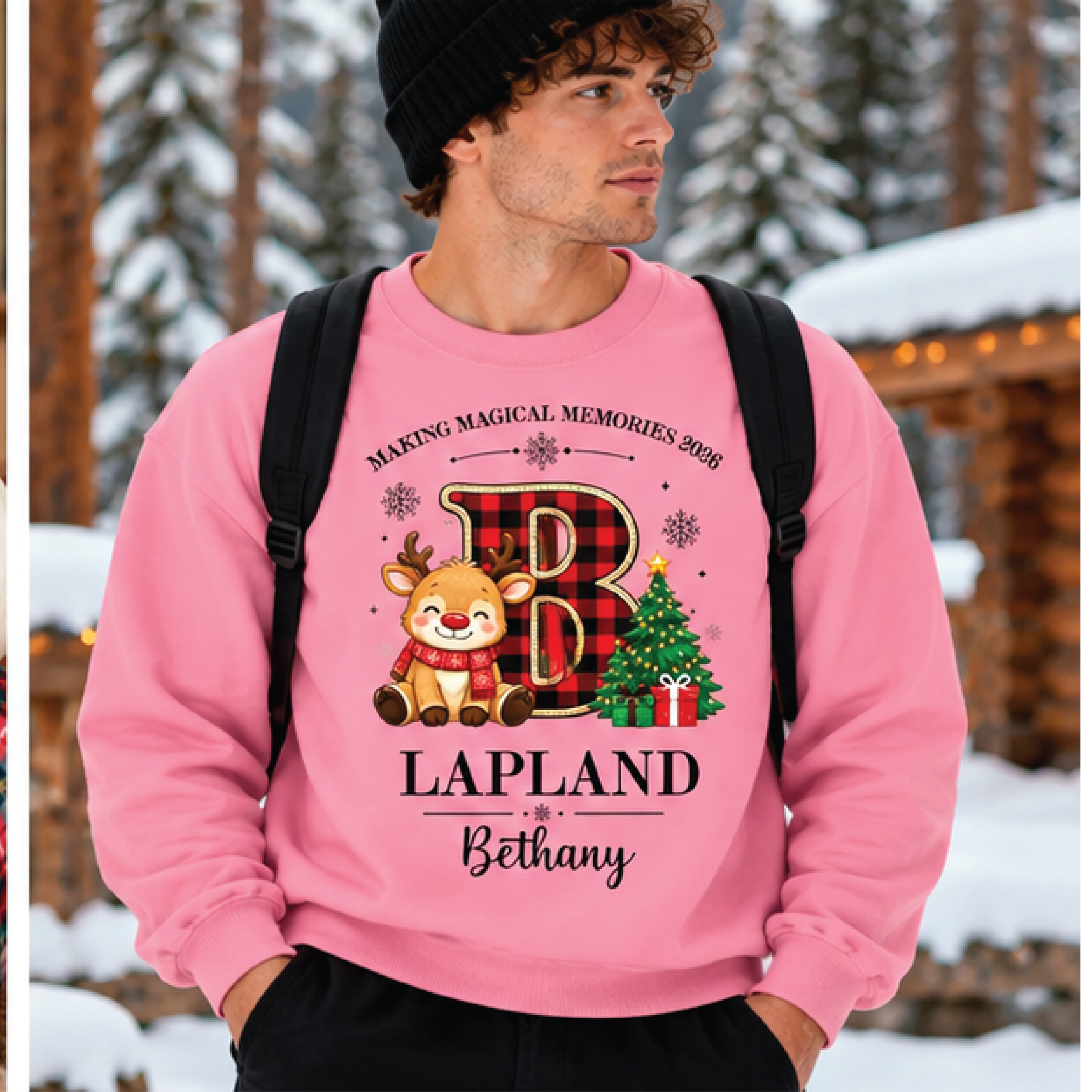 personalized christmas reindeer sweatshirt, custom name initial crewneck, lapland holiday sweater, family christmas gift