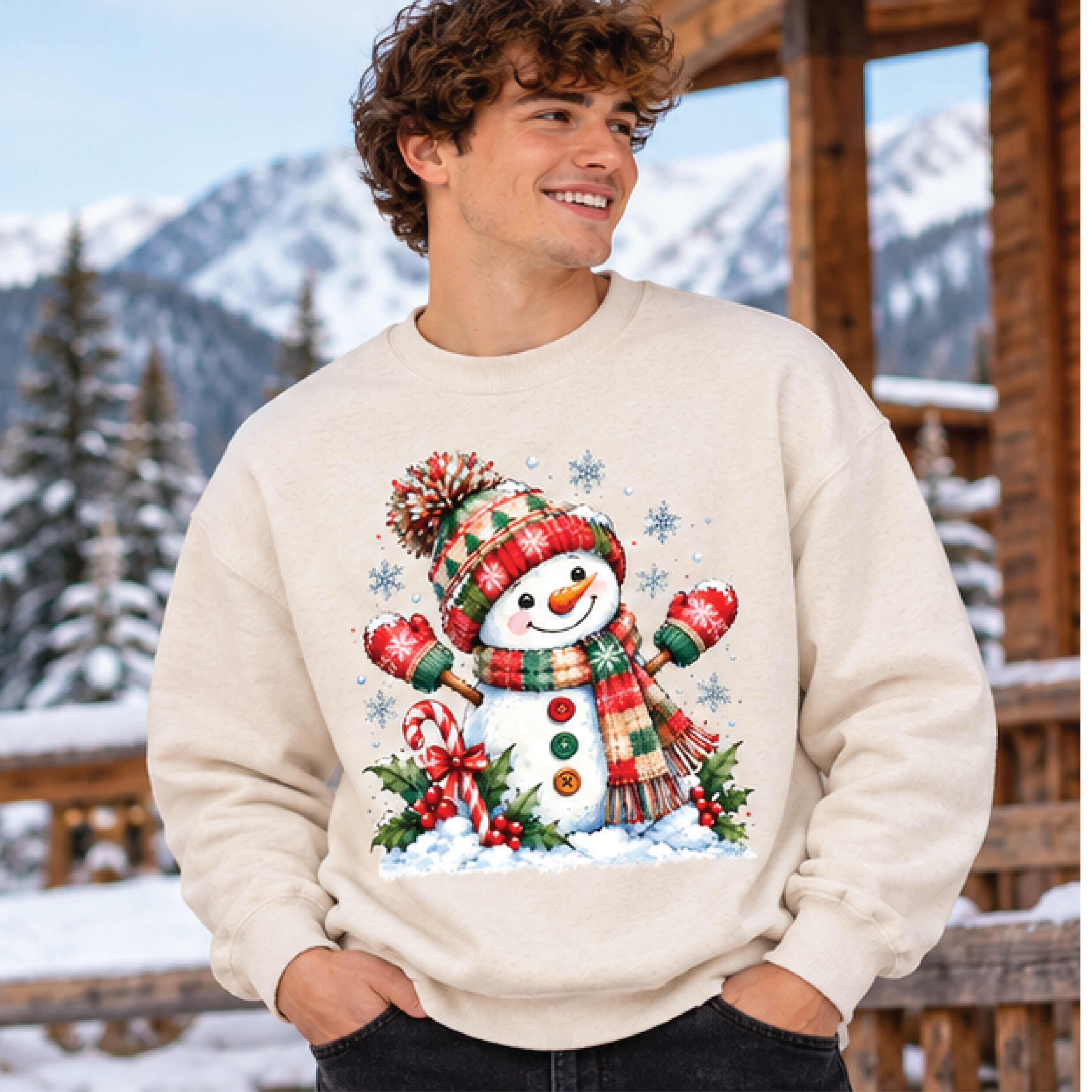 christmas snowman sweatshirt, cute snowman holiday sweater, forest green winter pullover, festive unisex adult christmas
