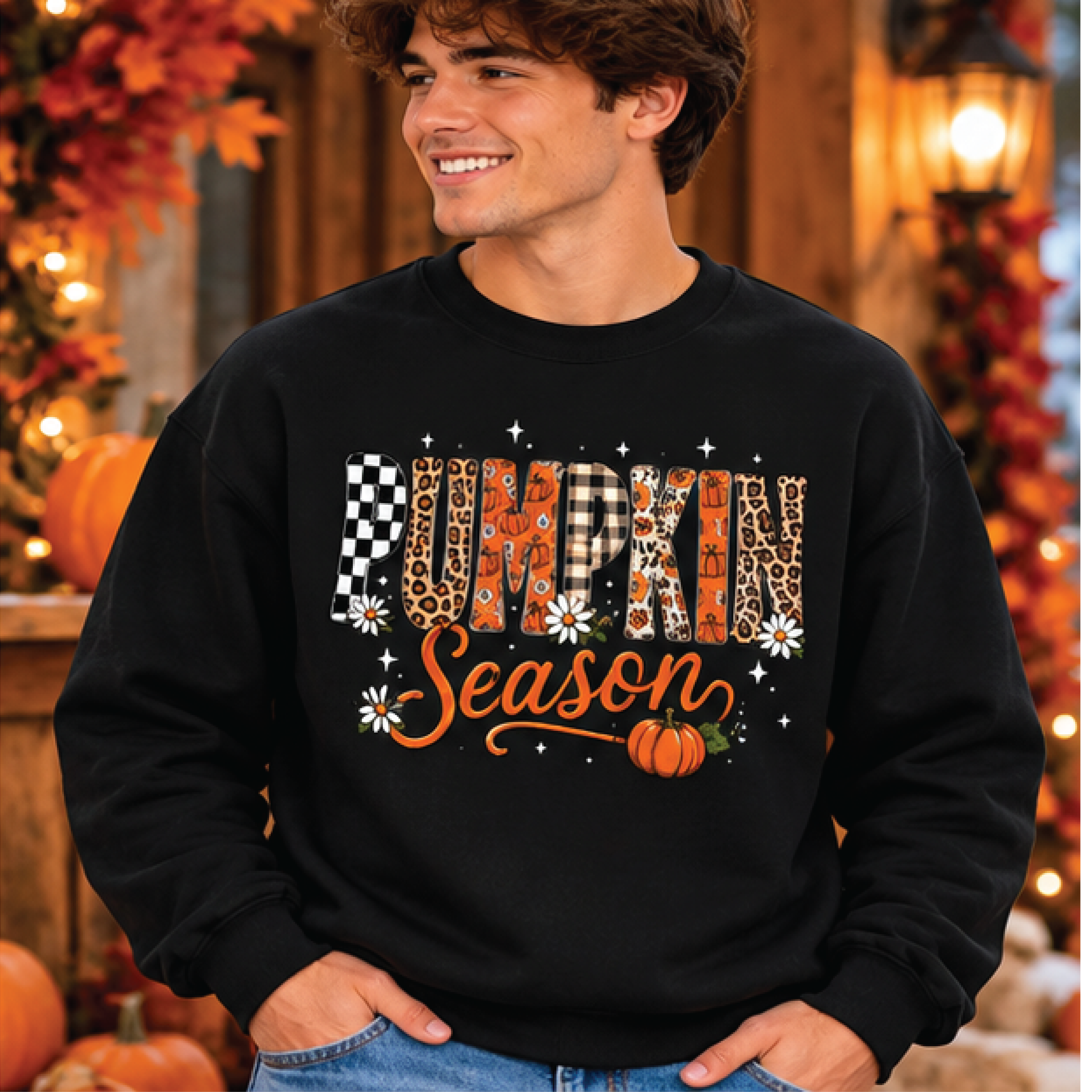 pumpkin season sweatshirt, fall leopard print graphic crewneck, cute autumn pumpkin sweater, cozy thanksgiving unisex