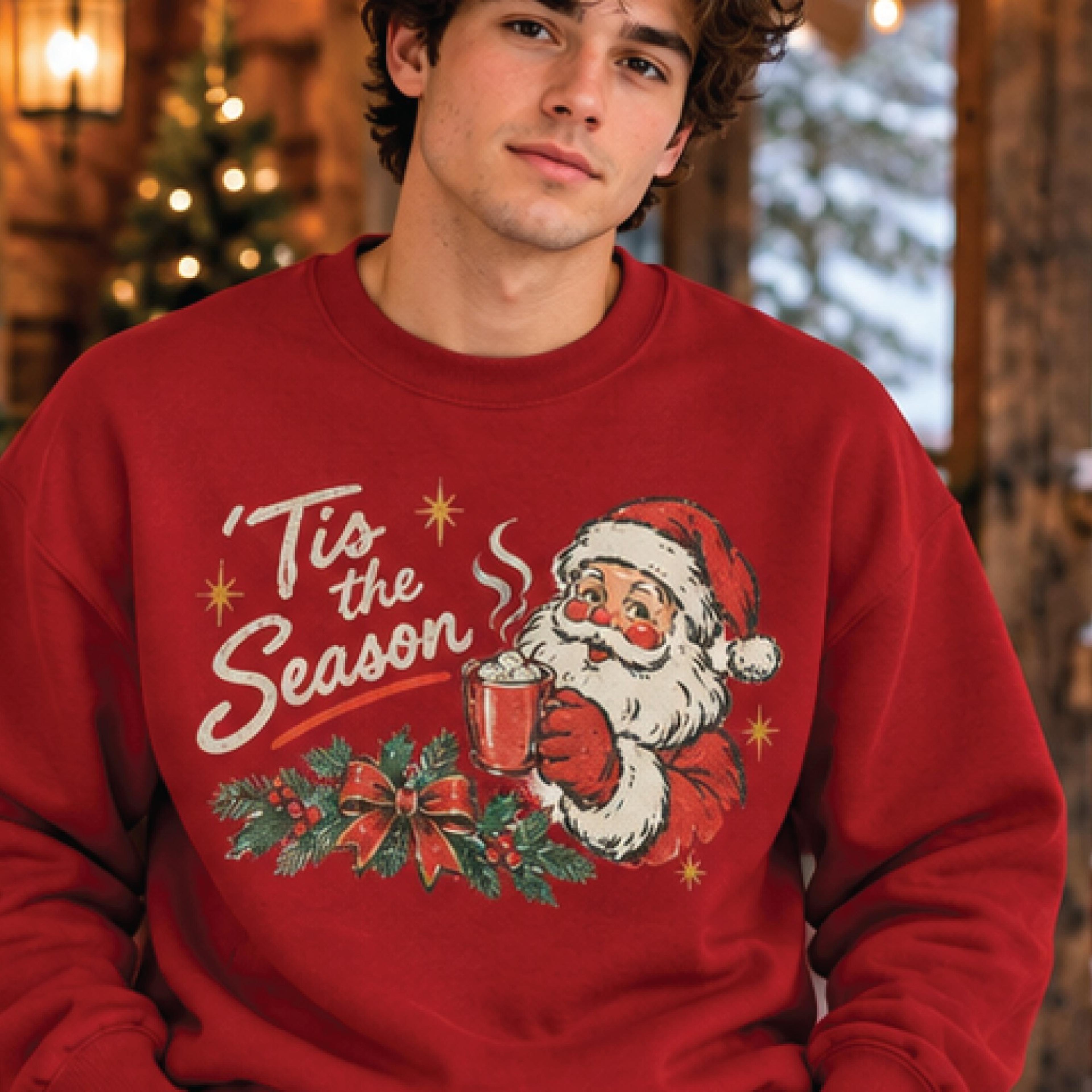 tis the season santa sweatshirt, vintage christmas crewneck, retro santa claus holiday sweater, cozy xmas gift for adult