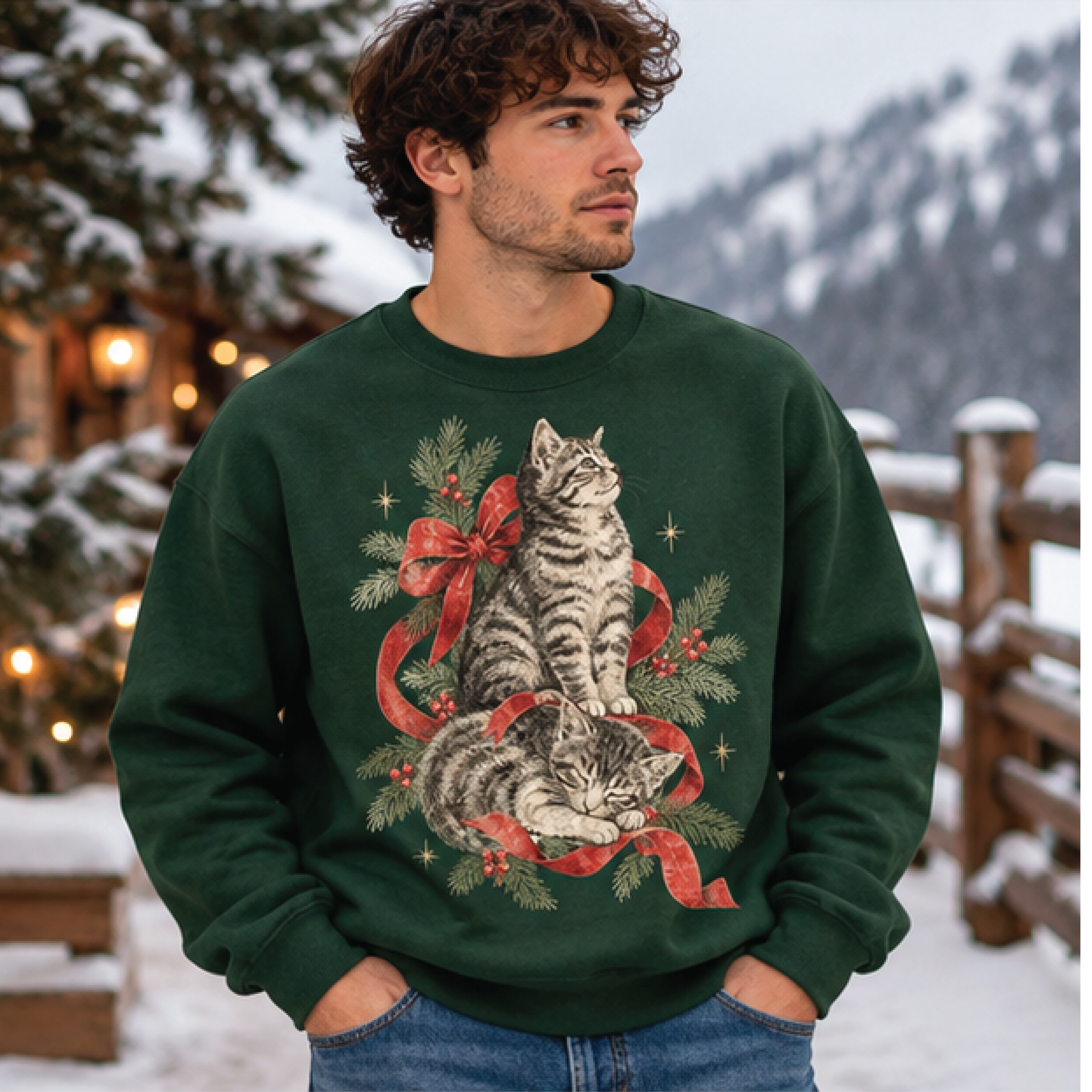 vintage christmas cats sweatshirt, retro tabby kittens holiday crewneck, festive cat lover xmas sweater, unisex adult