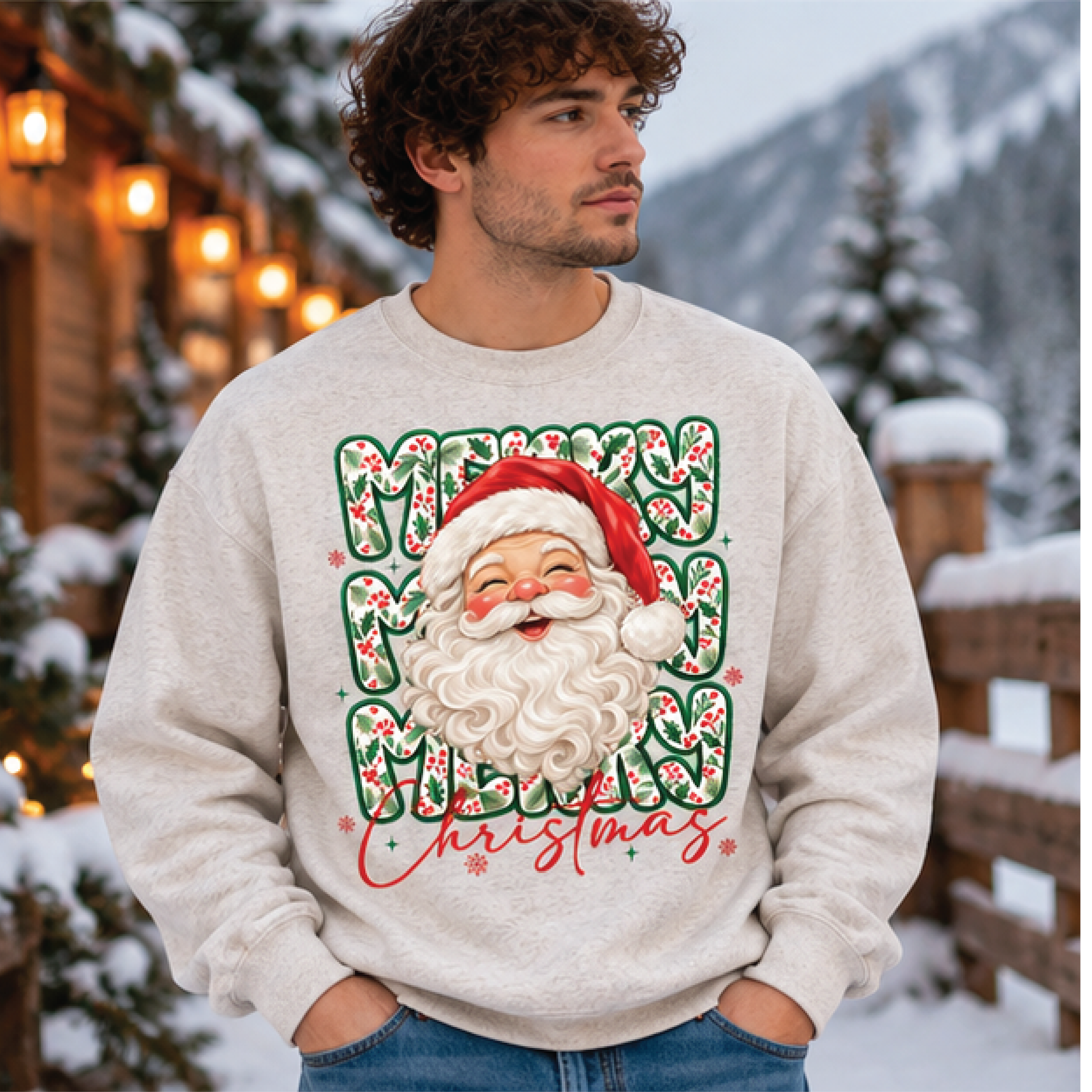 merry merry merry christmas sweatshirt, retro santa claus holiday crewneck, vintage christmas graphic sweater, unisex