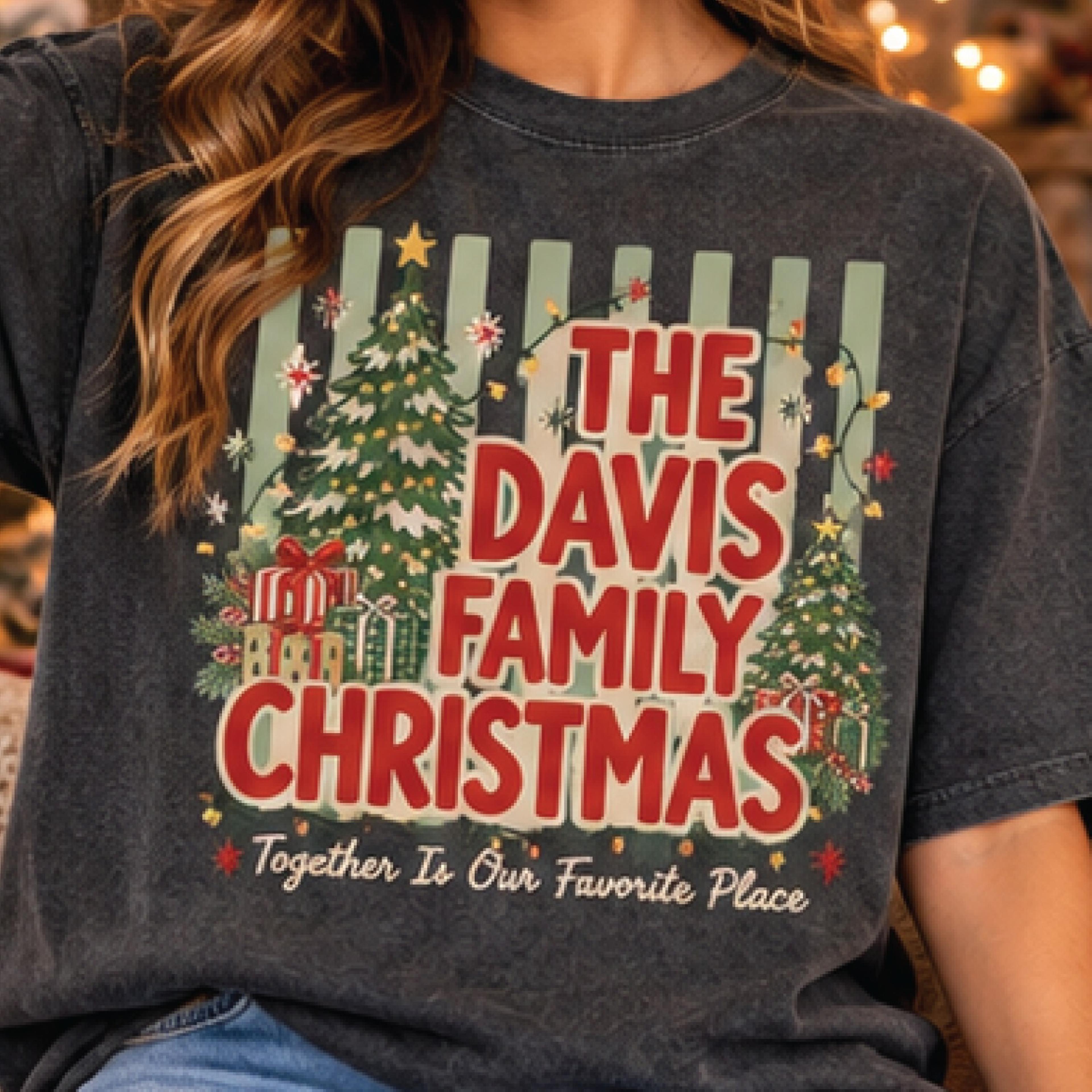 personalized family christmas t-shirt, custom last name holiday tee, vintage christmas tree shirt, matching family xmas