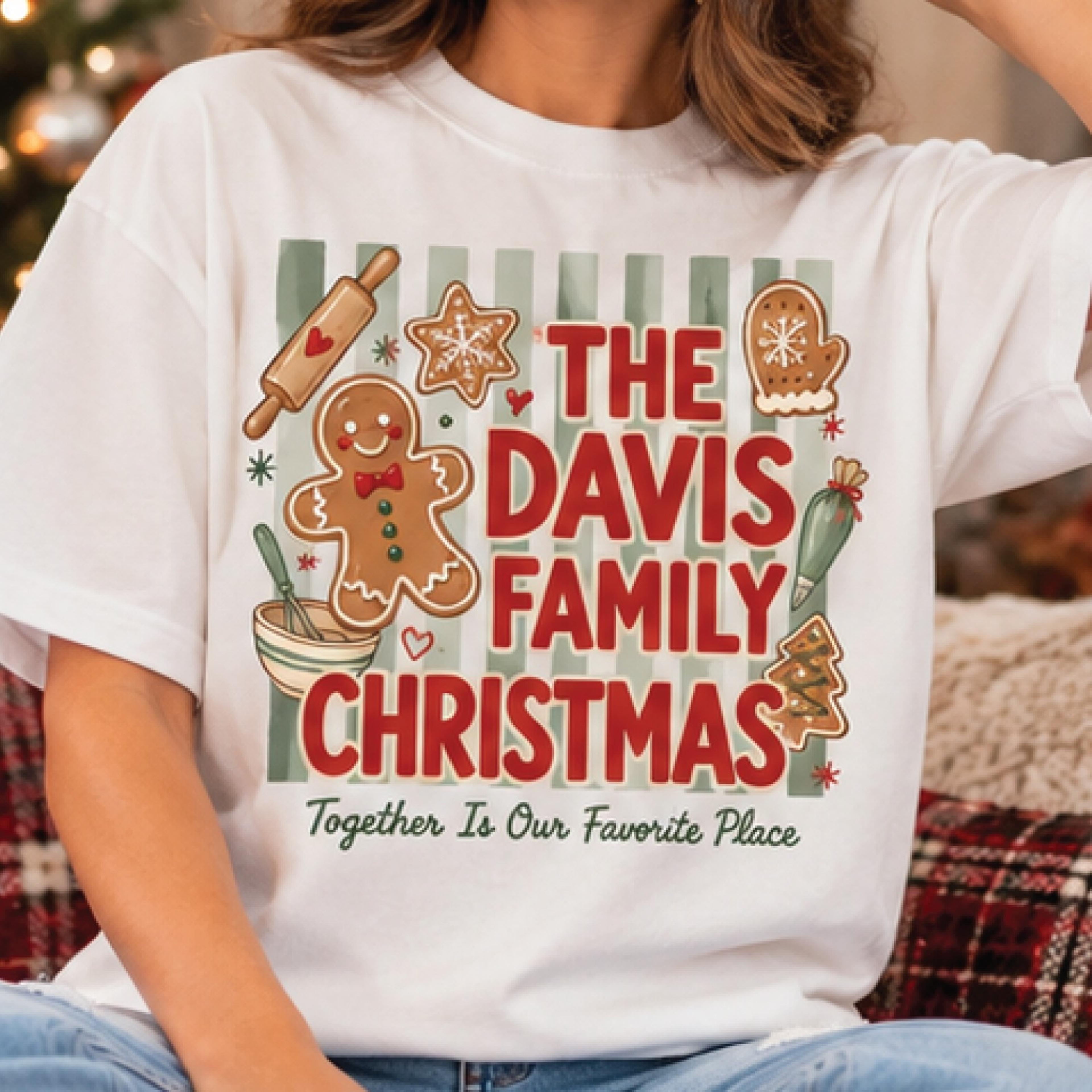 personalized gingerbread family christmas t-shirt, custom last name xmas tee, retro holiday baking shirt, matching