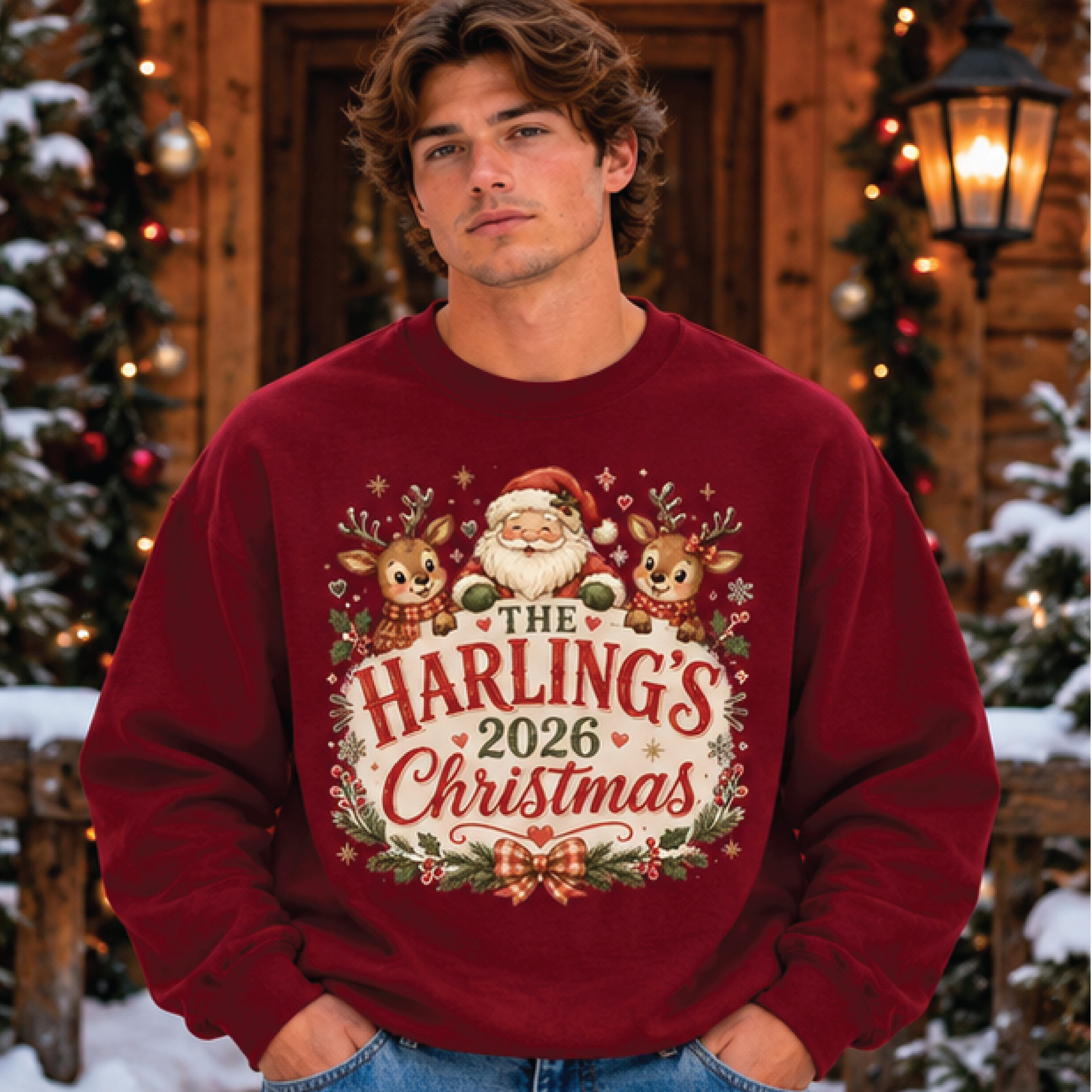 personalized family christmas sweatshirt, custom last name and year crewneck, santa reindeer xmas sweater, holiday