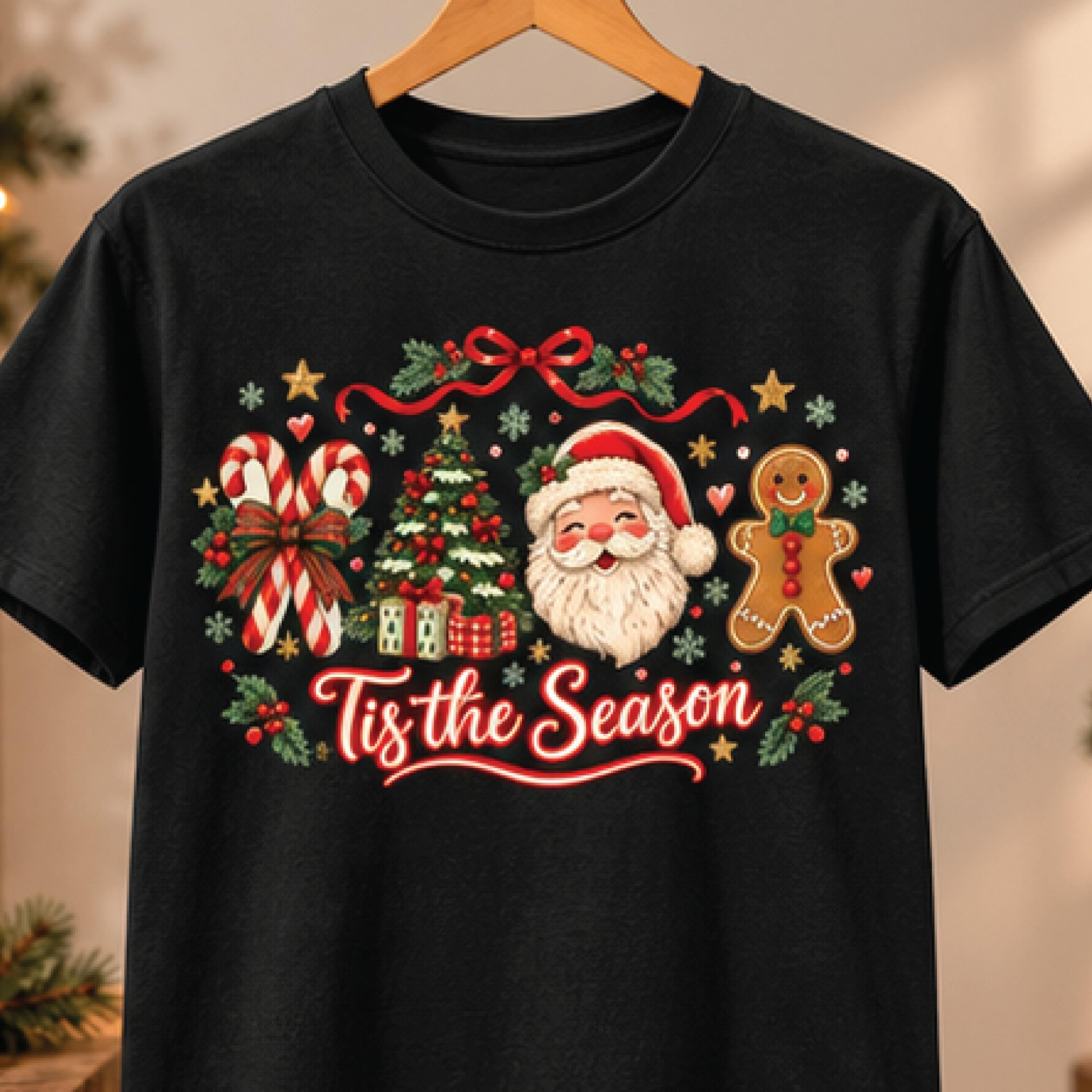 tis the season christmas shirt, cute santa gingerbread graphic tee, festive holiday t-shirt, vintage xmas gift, unisex