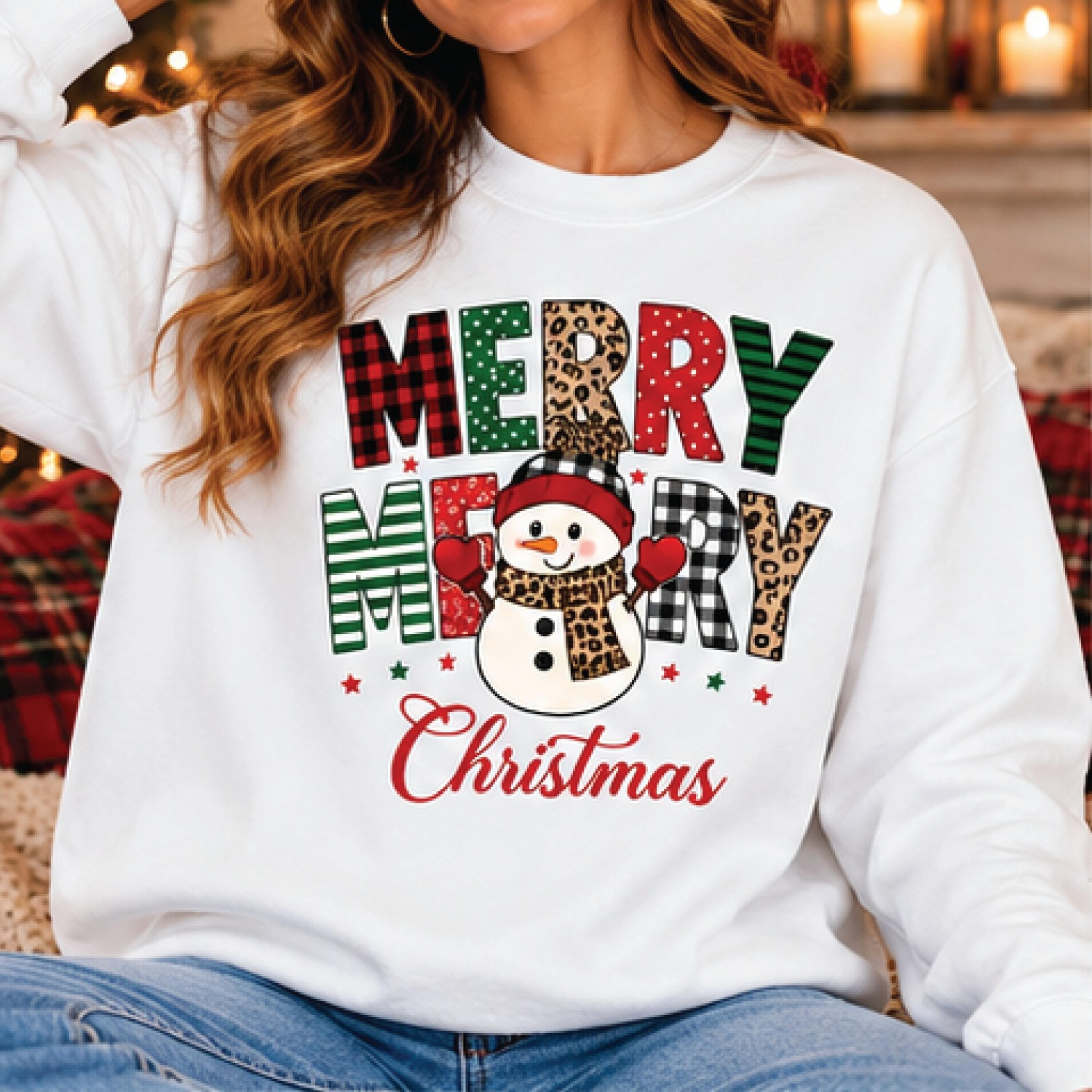 merry merry christmas sweatshirt, cute snowman leopard print holiday crewneck, buffalo plaid xmas sweater, unisex
