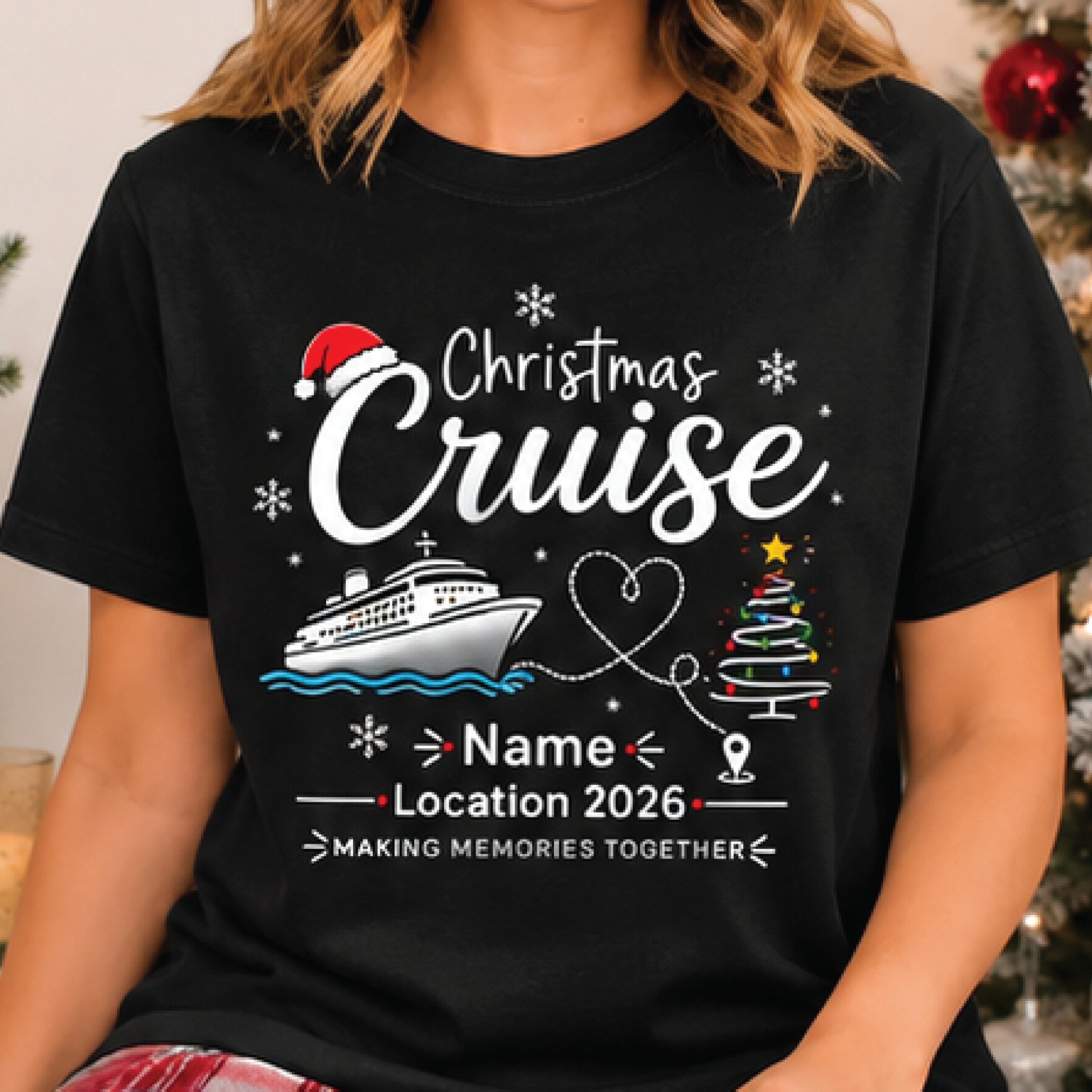 personalized christmas cruise t-shirt, custom name location year holiday cruise shirt, family vacation matching