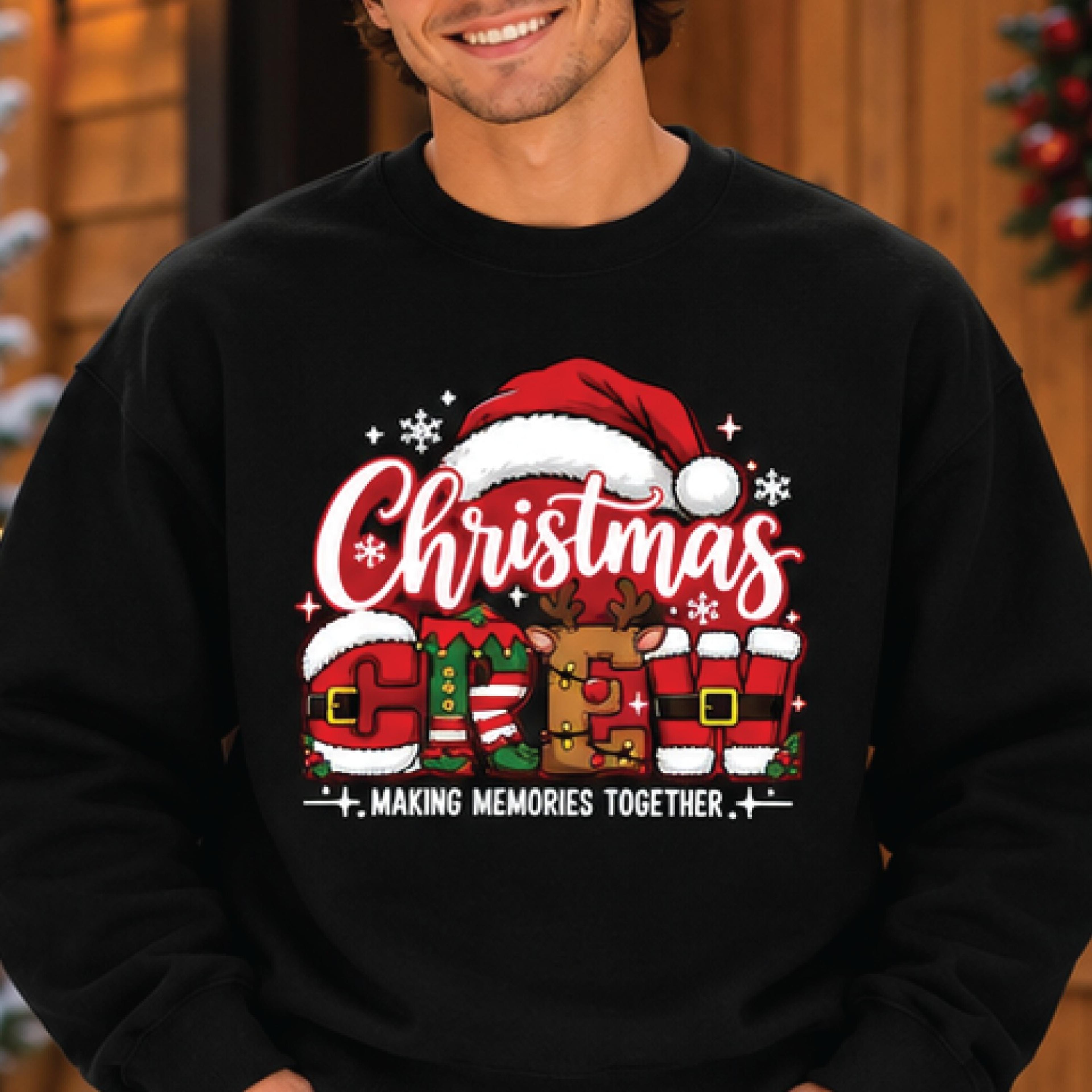 christmas crew sweatshirt, making memories together holiday graphic crewneck, cute santa reindeer xmas sweater, family