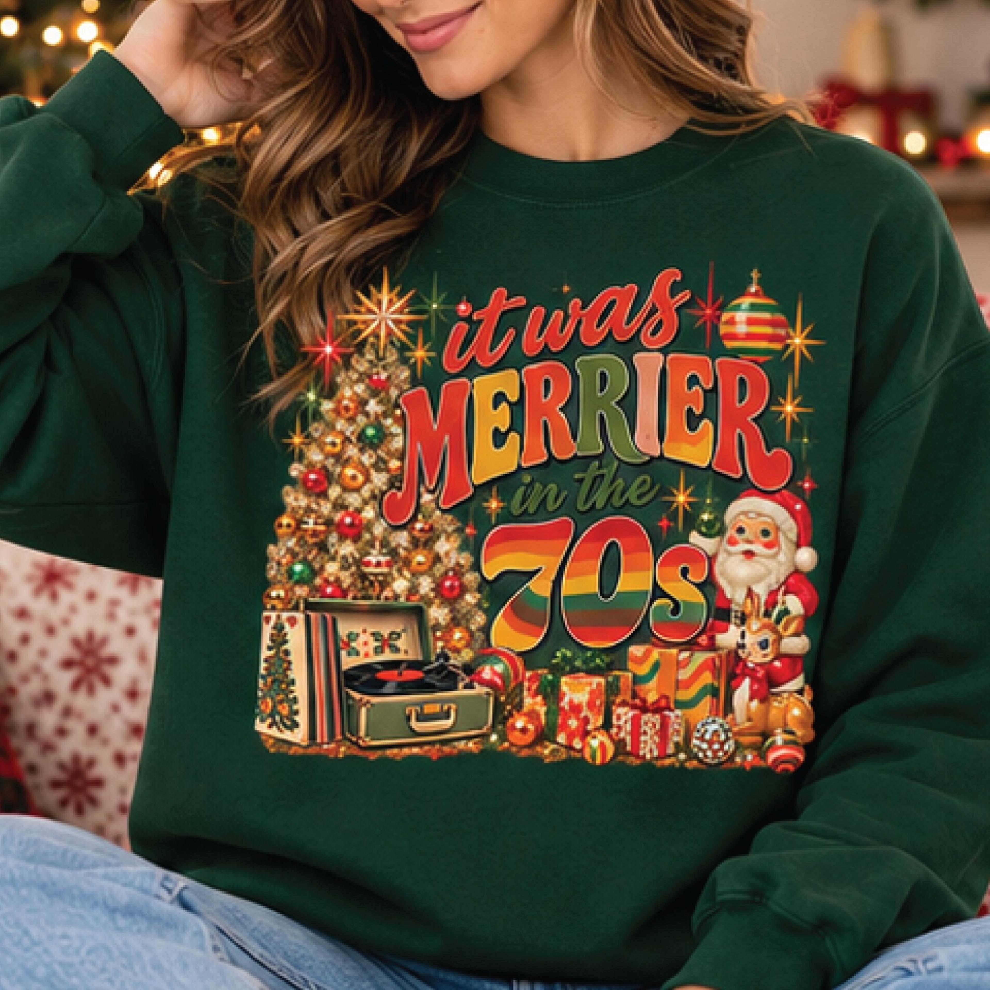retro 70s christmas sweatshirt, it was merrier in the 70s sweatshirt, vintage christmas graphic pullover, unisex holiday