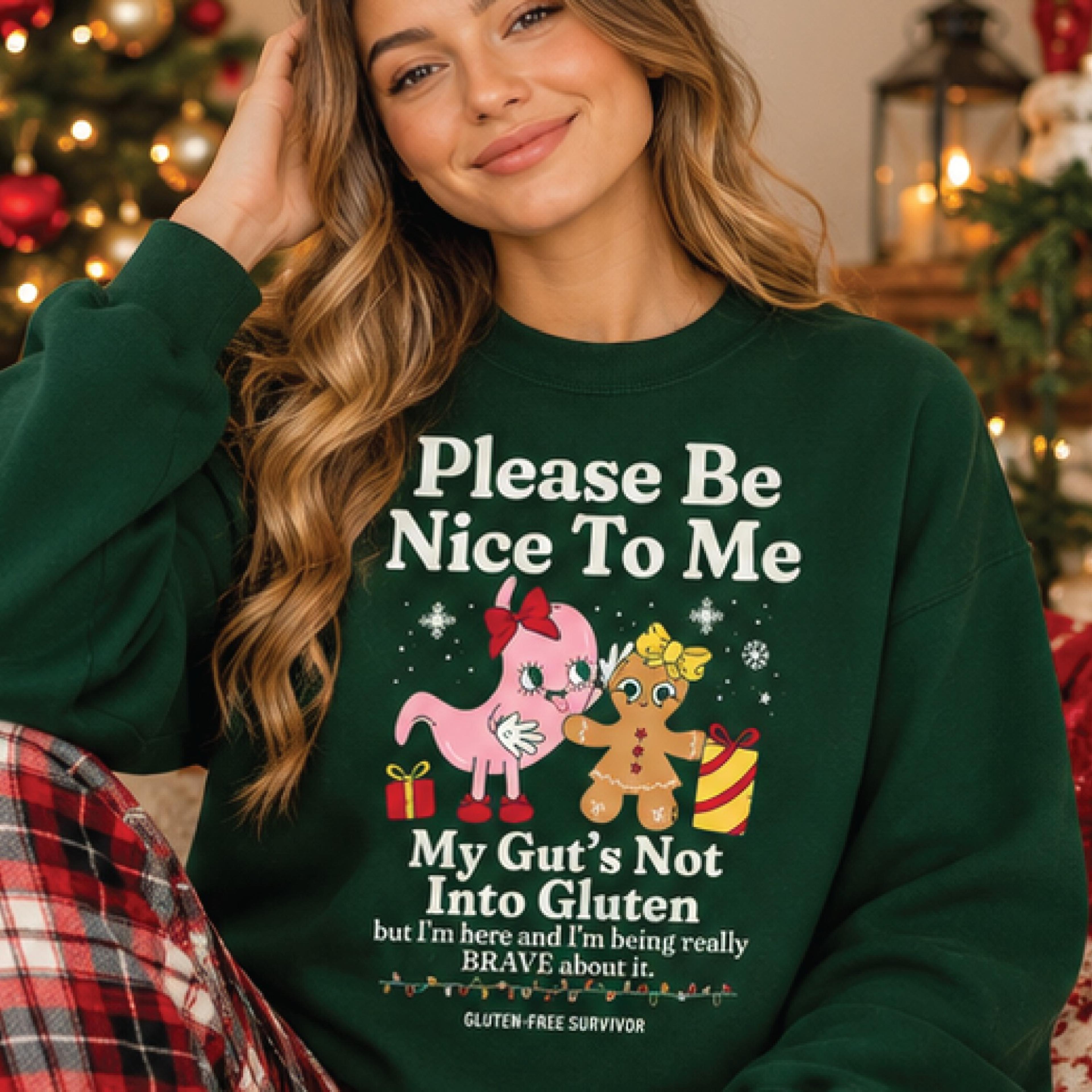 please be nice to me christmas sweatshirt, gluten free survivor crewneck, funny gluten intolerance gift, holiday pullove