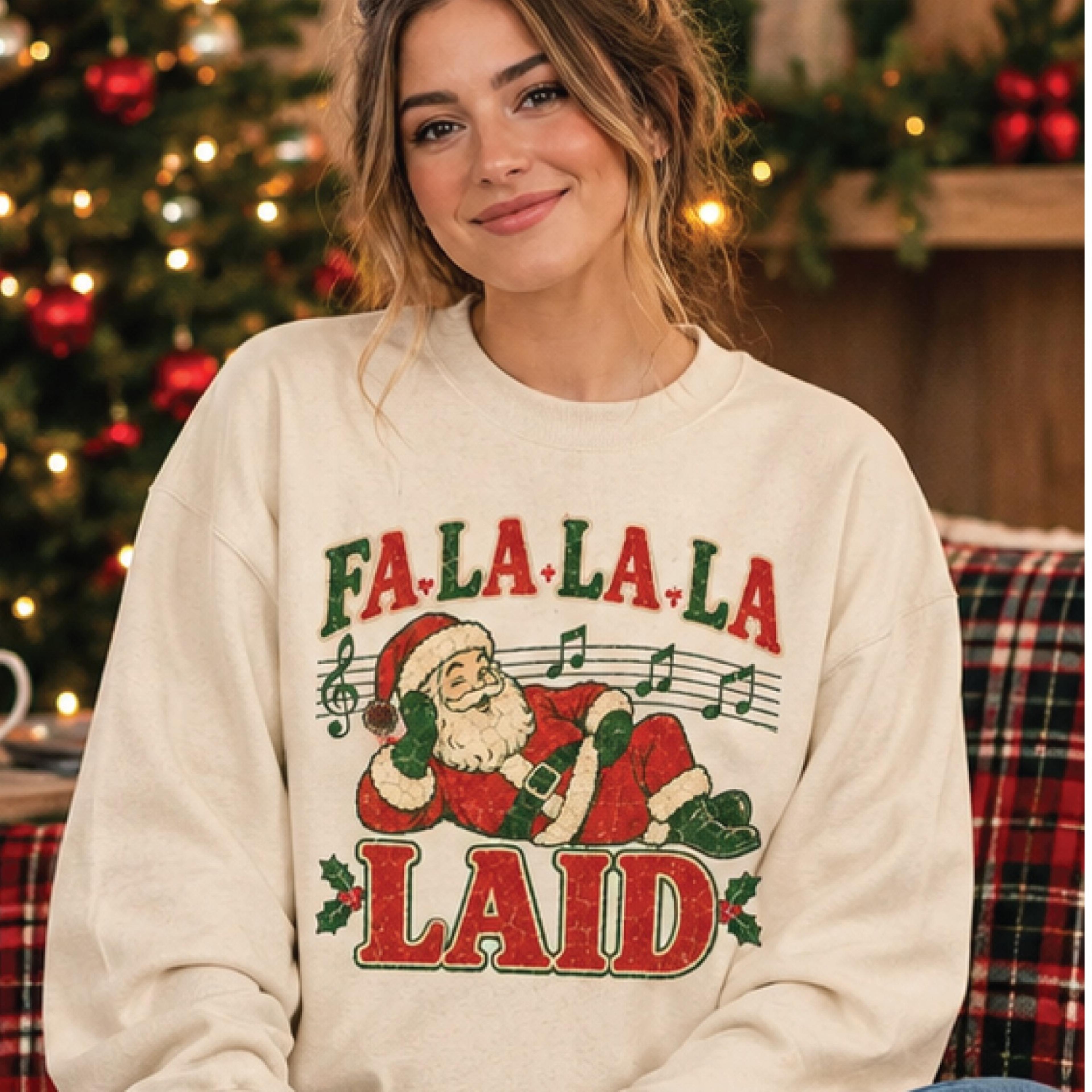 fa la la la laid christmas sweatshirt, funny santa claus crewneck, retro naughty christmas sweater, adult holiday humor