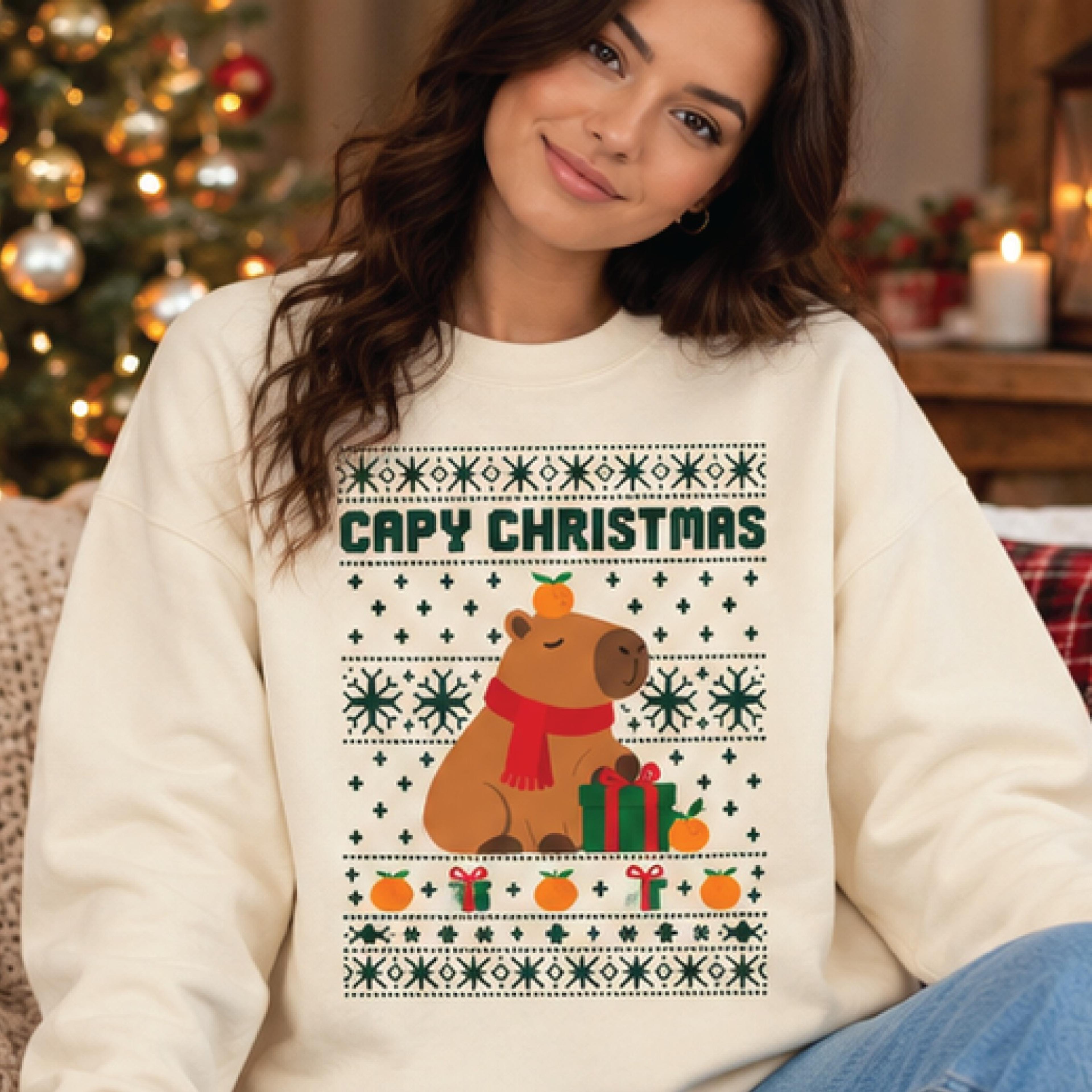 capy christmas sweatshirt, cute capybara holiday crewneck, funny christmas sweater, unisex xmas gift for animal lovers