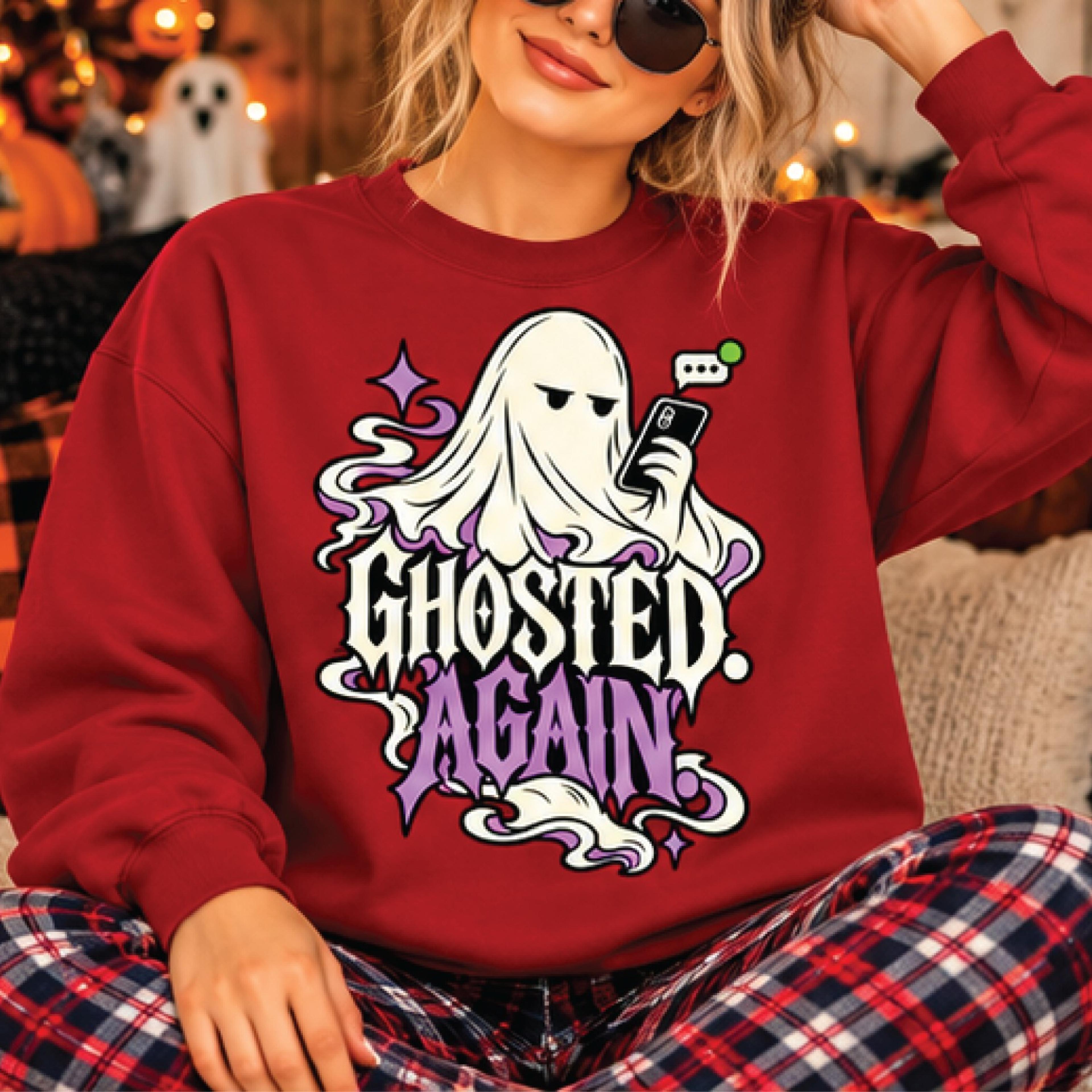 ghosted again halloween sweatshirt, funny ghost phone graphic sweater, spooky season pullover, cute ghost halloween gift