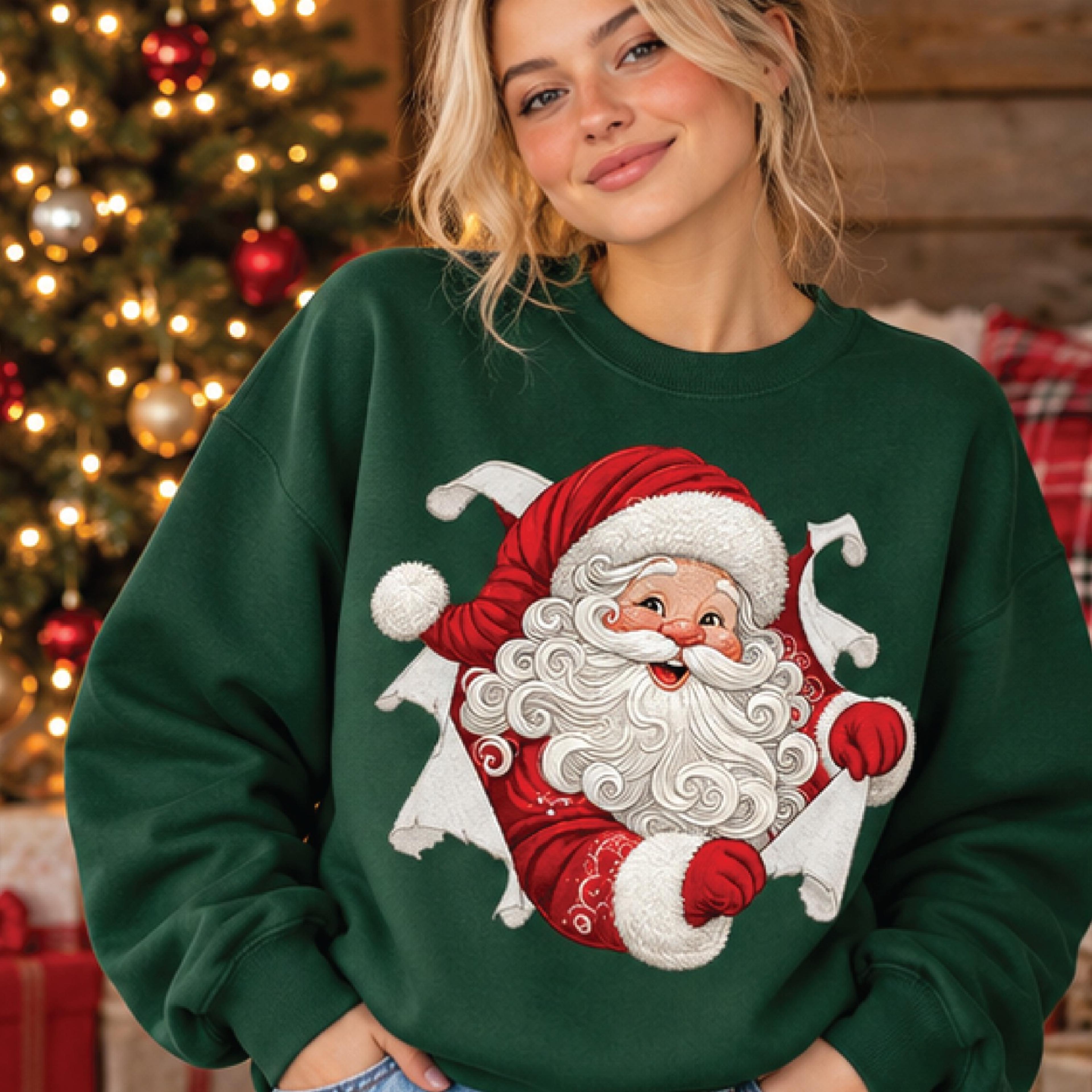 vintage santa claus christmas sweatshirt, retro jolly santa graphic sweater, classic holiday pullover, festive christmas