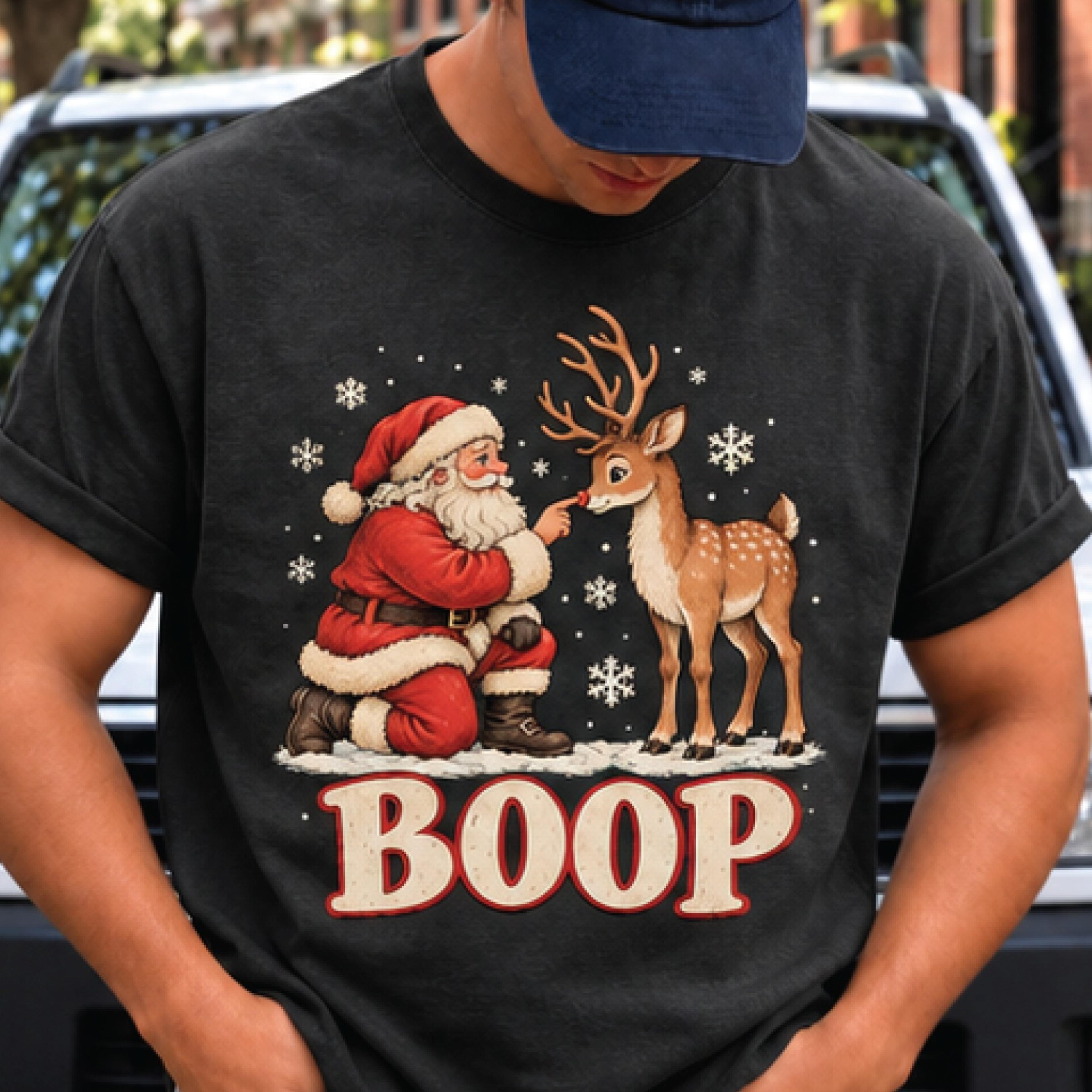 santa reindeer boop christmas t-shirt, cute santa nose boop graphic tee, funny holiday shirt, vintage christmas gift