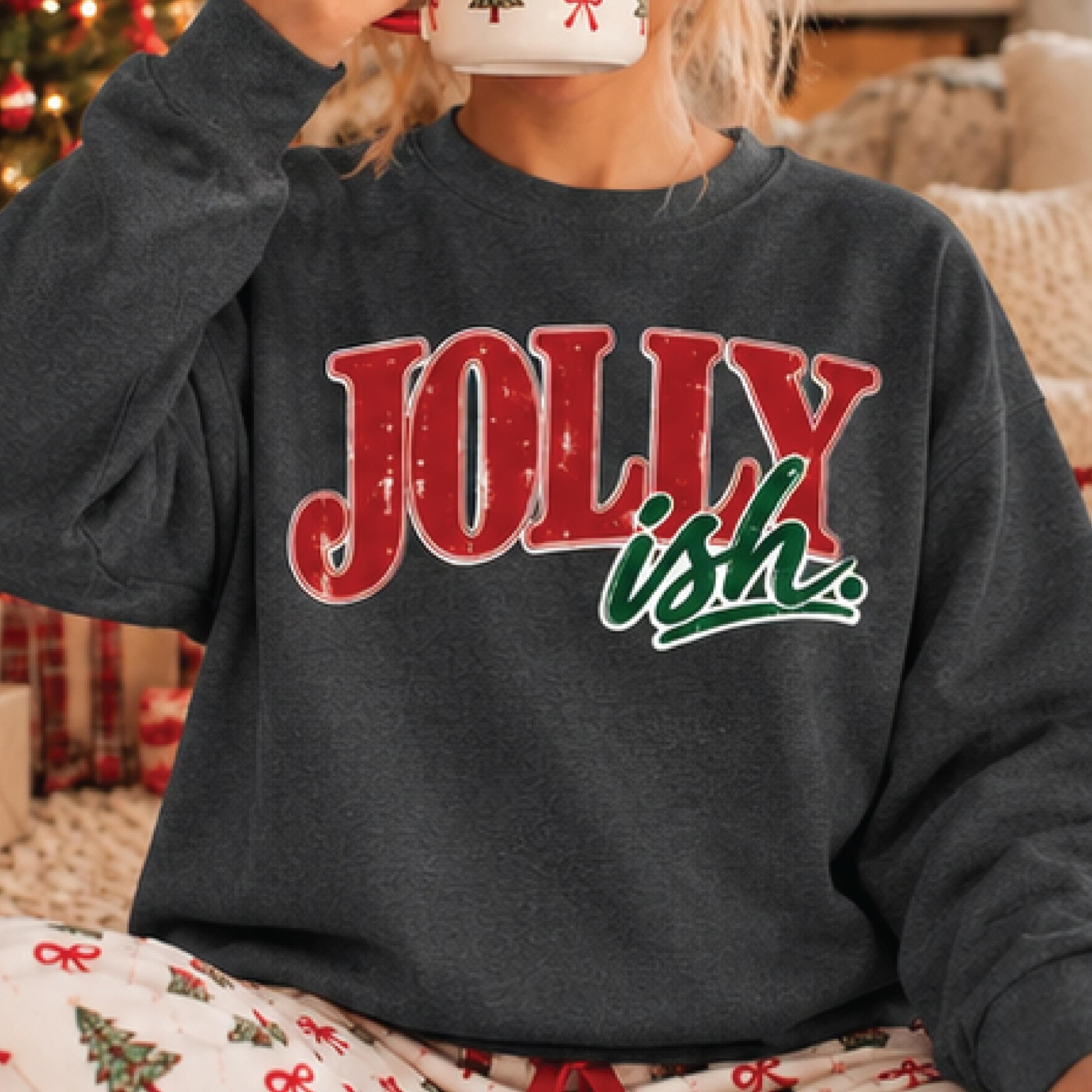 jolly ish christmas sweatshirt, funny holiday graphic sweater, retro christmas pullover, cozy festive xmas gift