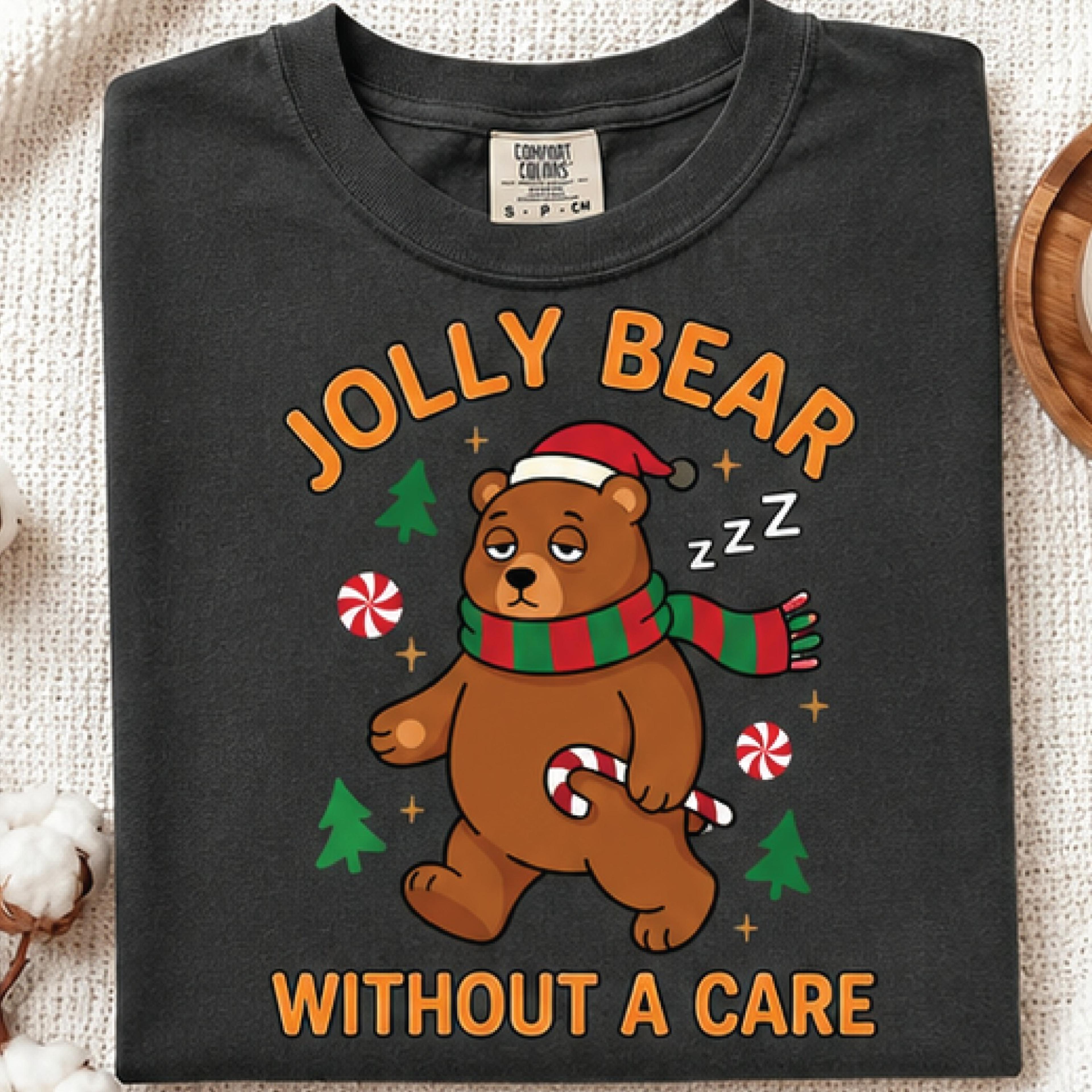 jolly bear without a care christmas shirt, funny sleepy bear holiday t-shirt, cute festive animal graphic tee, bear love